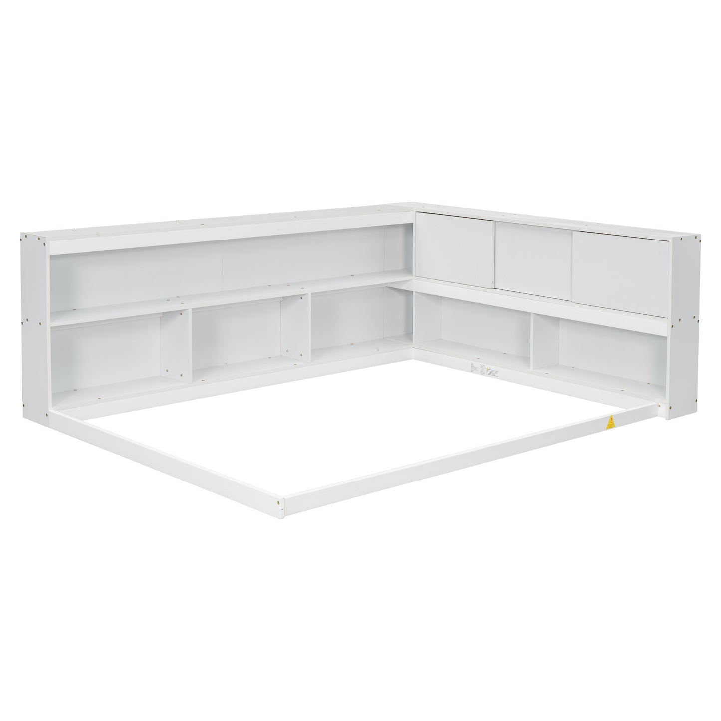 Full Floor Bed with L-shaped Bookcases, sliding doors,without slats,White