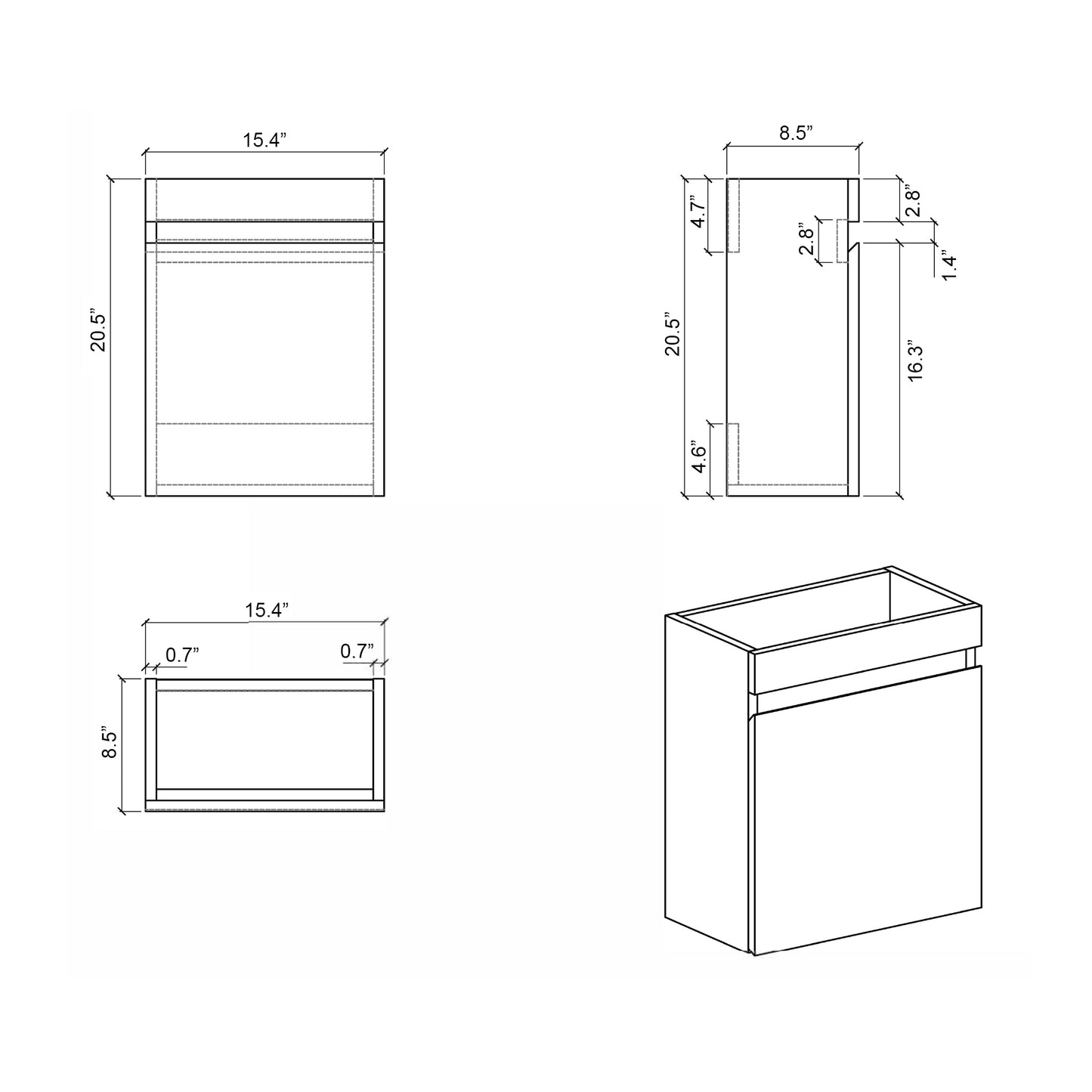 Laura 16" Small Bathroom Vanity with Sink, Wall Mounted Bathroom Vanity for Modern Bathroom, One-Piece White Sink Basin Minimalist Large Storage Bathroom Vanities, Pre-assembled