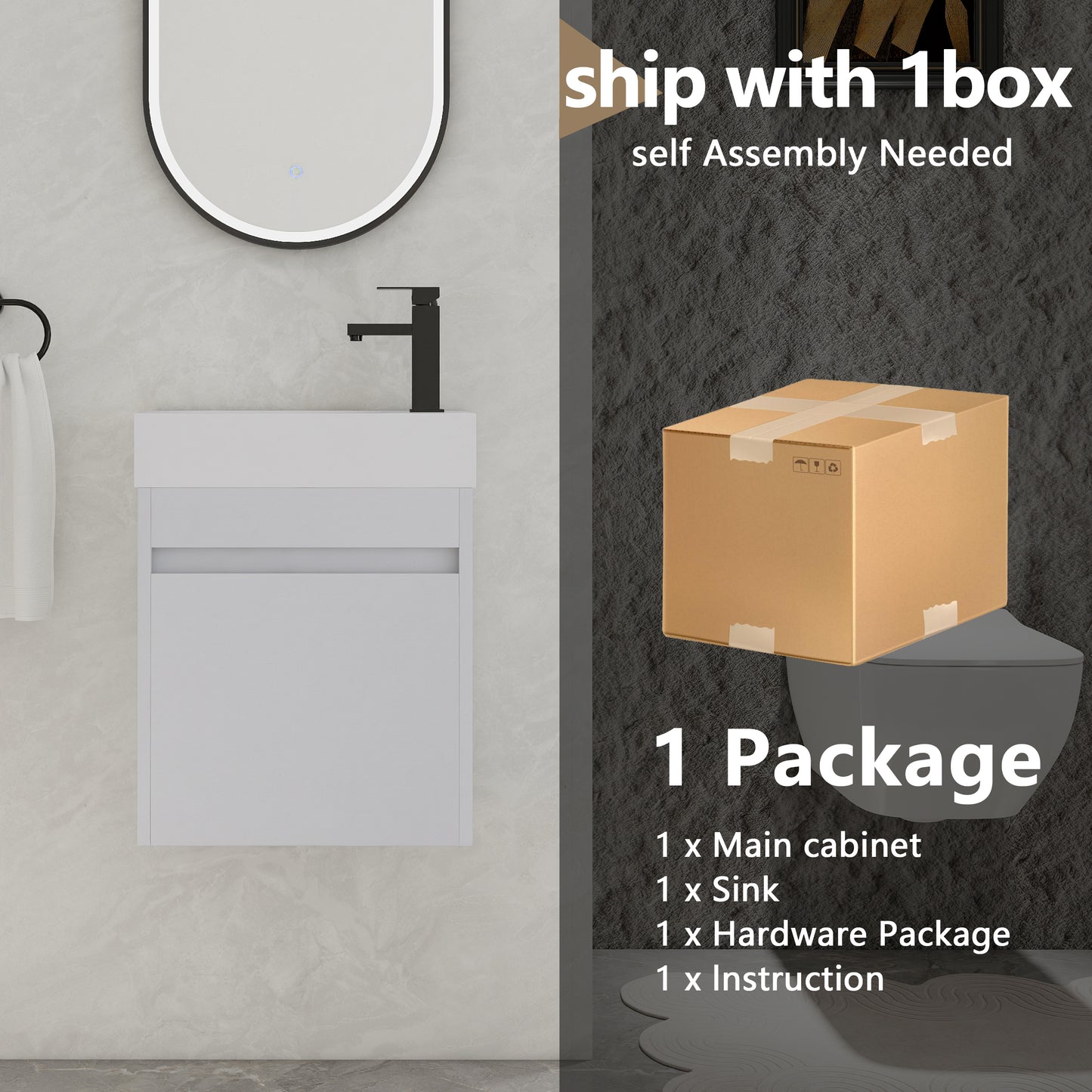 18'' Floating Wall-Mounted Bathroom Vanity with White Resin Sink & Soft-Close Cabinet Door