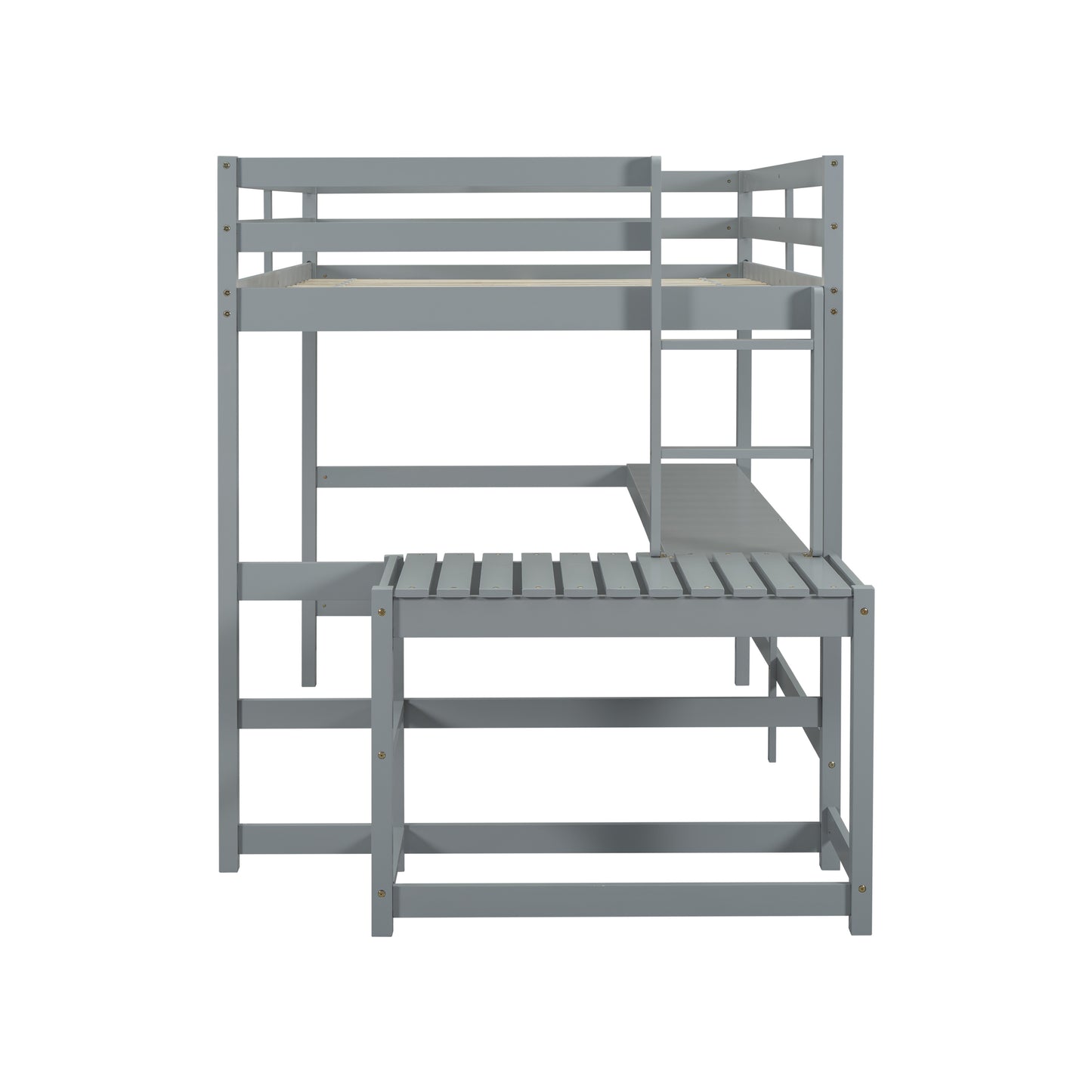 Full Loft Bed with Built-in Desk, Ladder Platform, Ladders, Guardrails,Grey