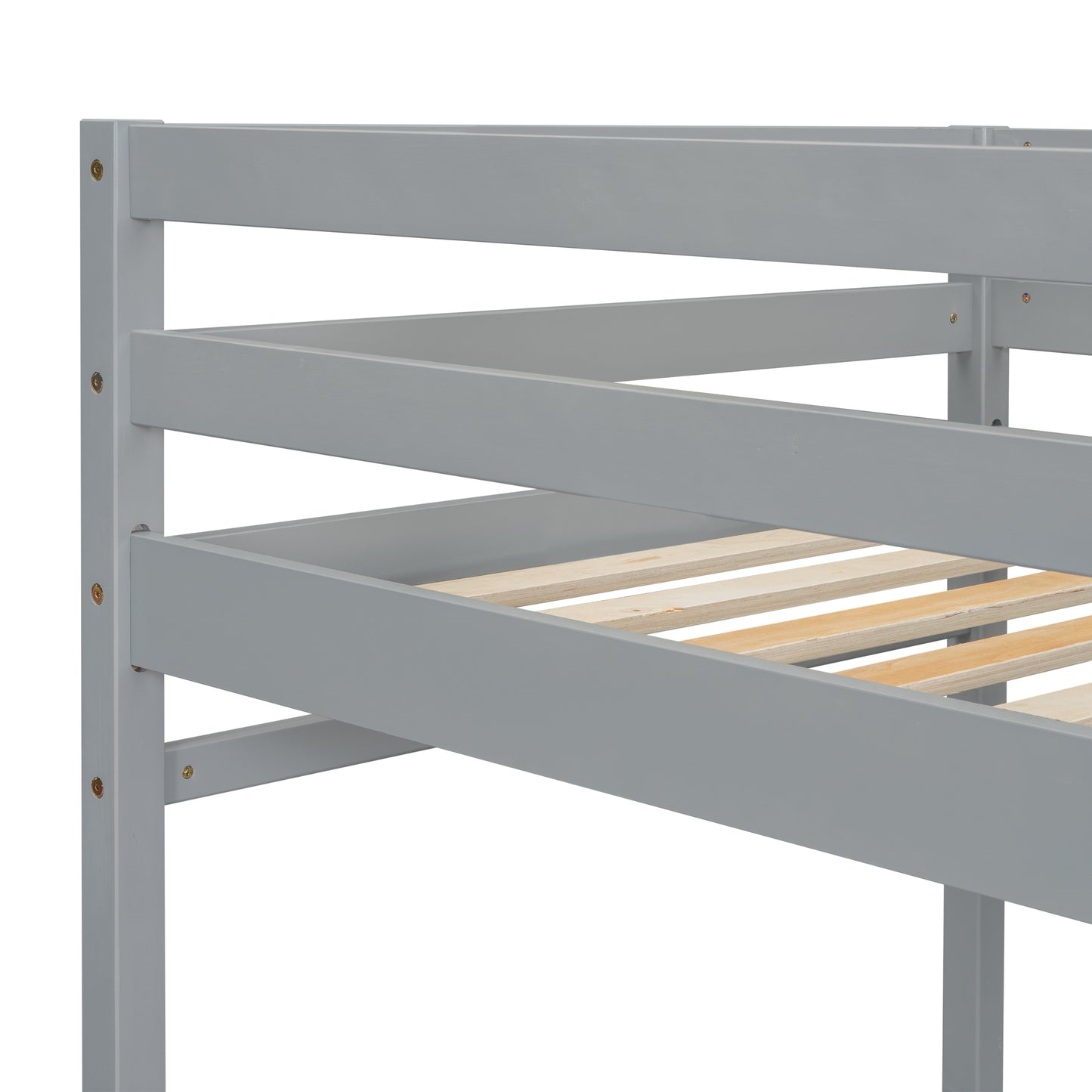 Twin High Loft Bed with Ladder landing Platform, Ladders, Guardrails,Grey