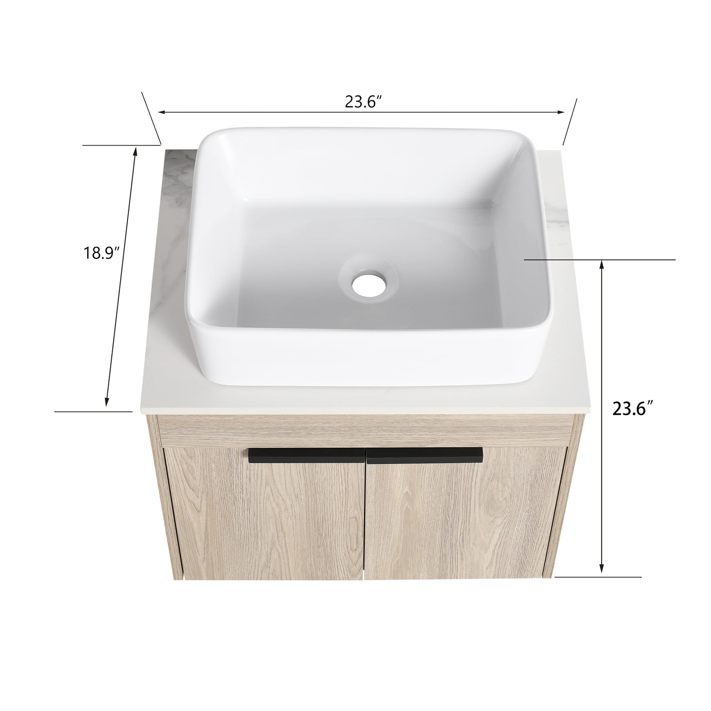 24 " Modern Design Float Bathroom Vanity With Ceramic Basin Set,  Wall Mounted White Oak Vanity  With Soft Close Door,KD-Packing,KD-Packing,2 Pieces Parcel(TOP-BAB110MOWH)