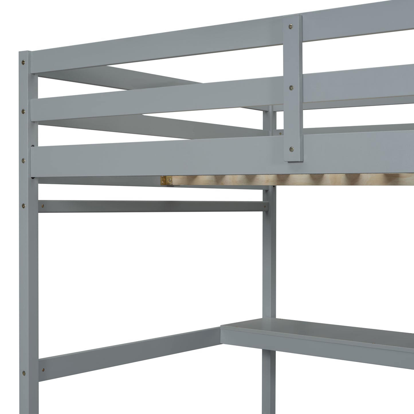 Full Loft Bed with Built-in Desk, Ladder Platform, Ladders, Guardrails,Grey