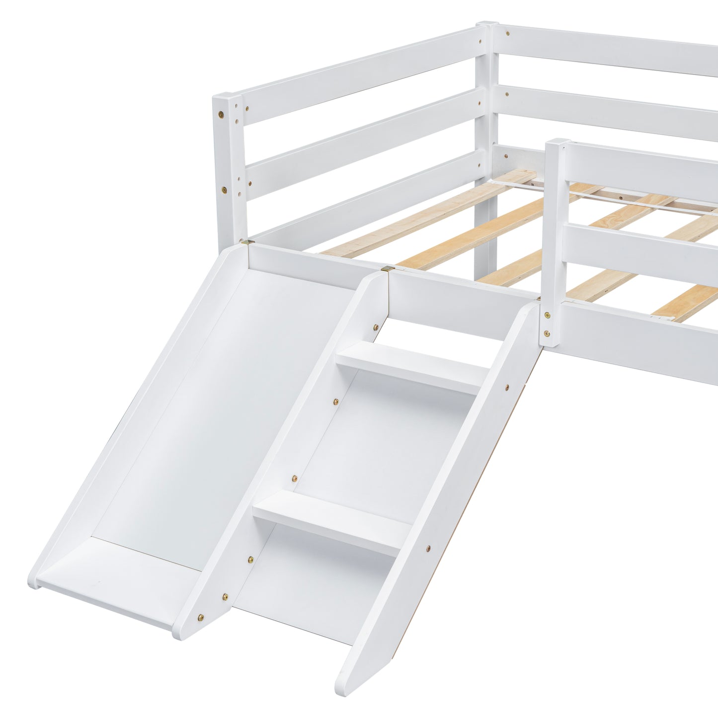 Twin Low Loft Bed with Slide,  Ladder, Safety Guardrails, No Box Spring Needed,White