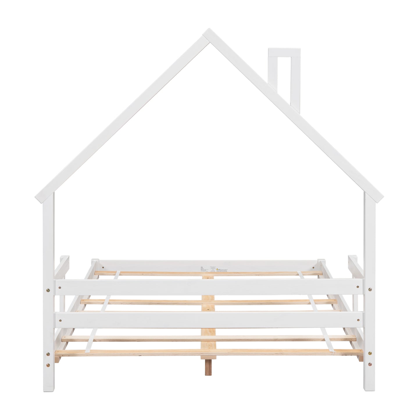 Full House-Shaped Headboard Bed with Handrails ,slats ,White