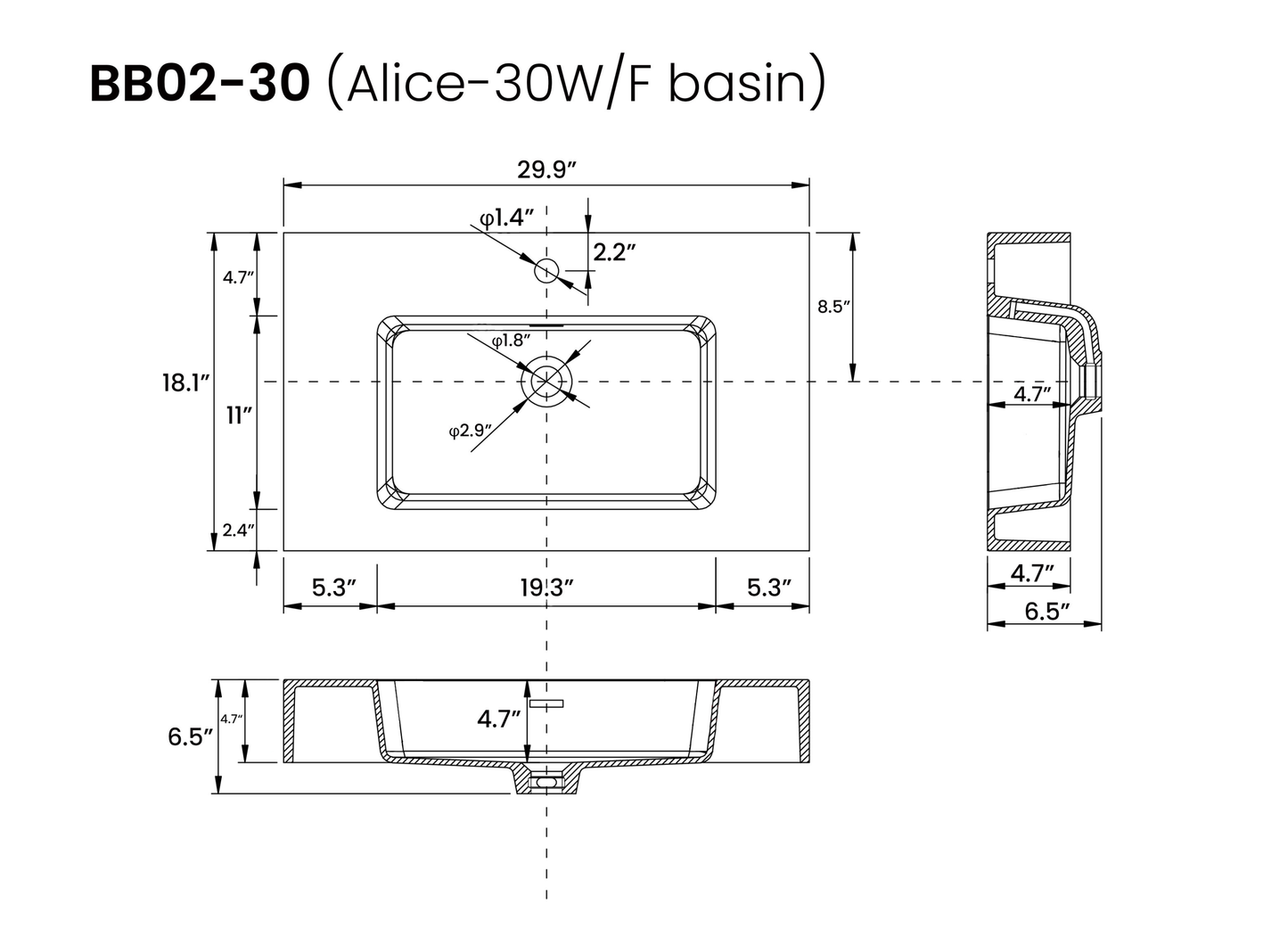 U063-ALICE72W-201 Alice 72" White Bathroom Vanity with Double Sinks and Open Shelf, Modern Wall Mounted Floating Bathroom Vanity, One-Piece Sink Basin without Drain and Faucet