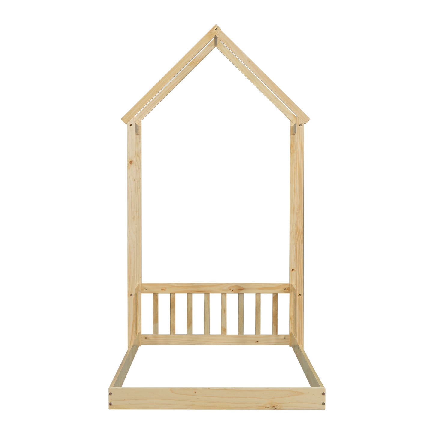 Twin House-shaped Roof Headboard Floor Bed,,(without slats),Natural