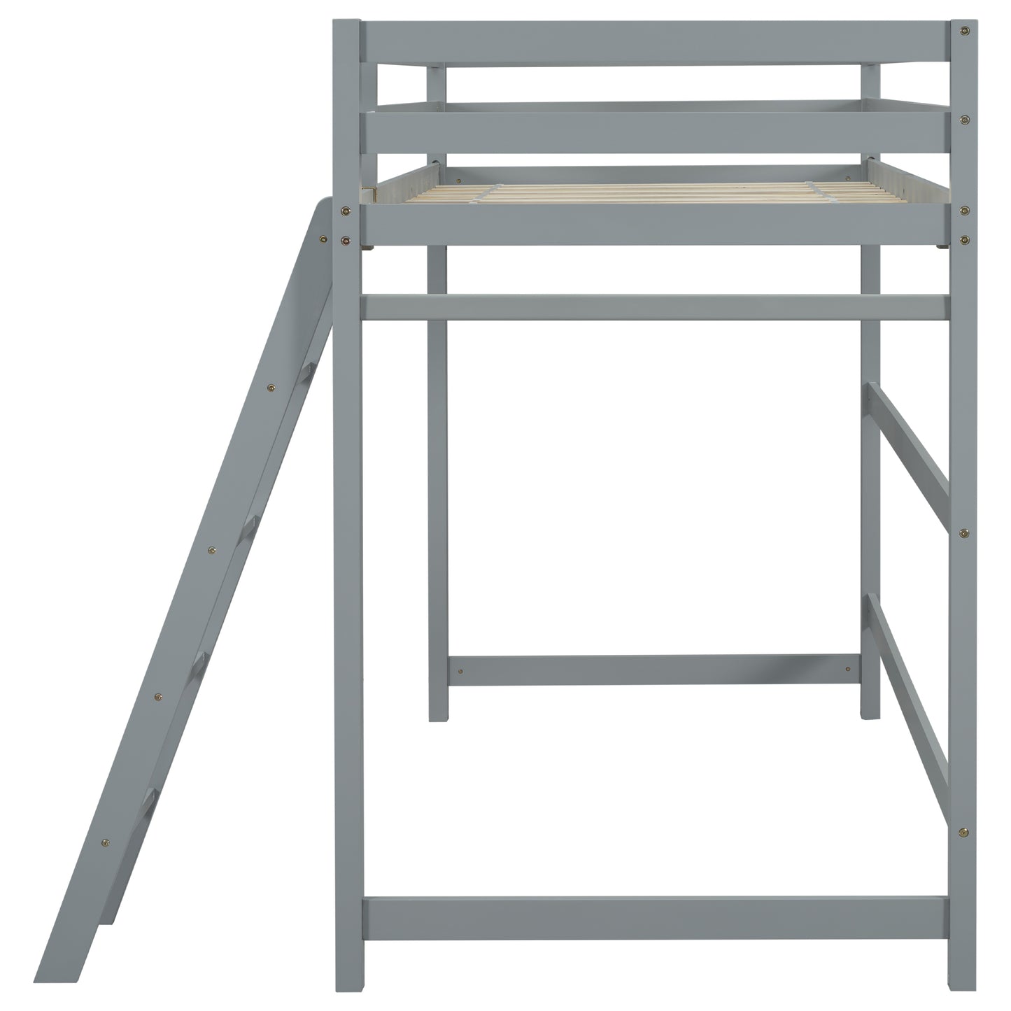 Twin Size High Loft Bed with inclined Ladder, Guardrails,Grey