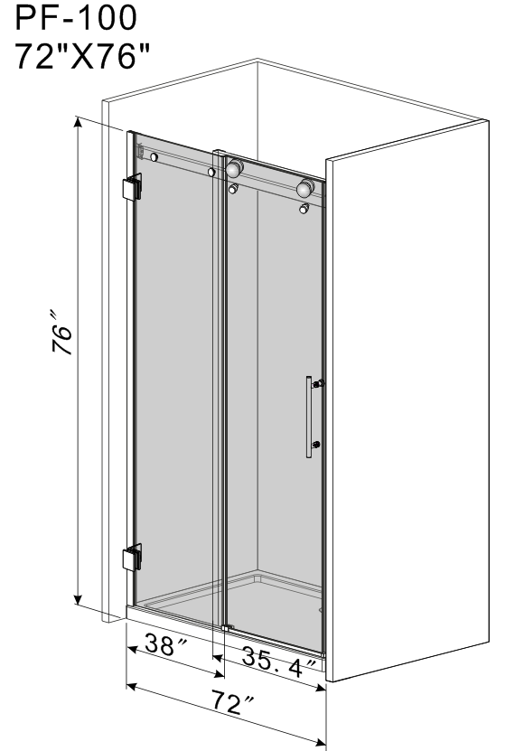 Frameless Sliding Glass Shower Doors 72" Width x 76"Height with 3/8"(10mm) Clear Tempered Glass, Brushed Nickel Finish