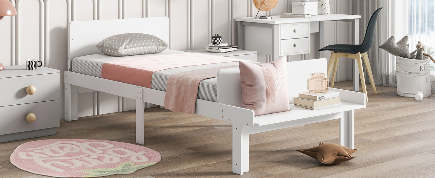 Twin Bed with Footboard Bench ,White