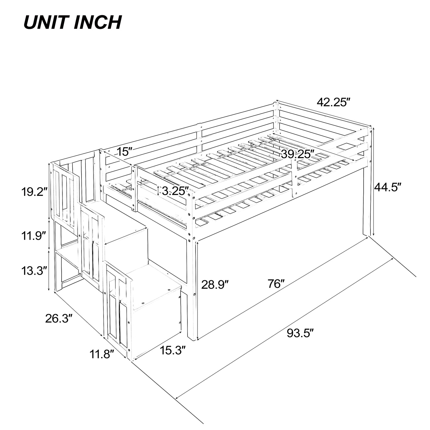 Loft bed with staircase , Grey