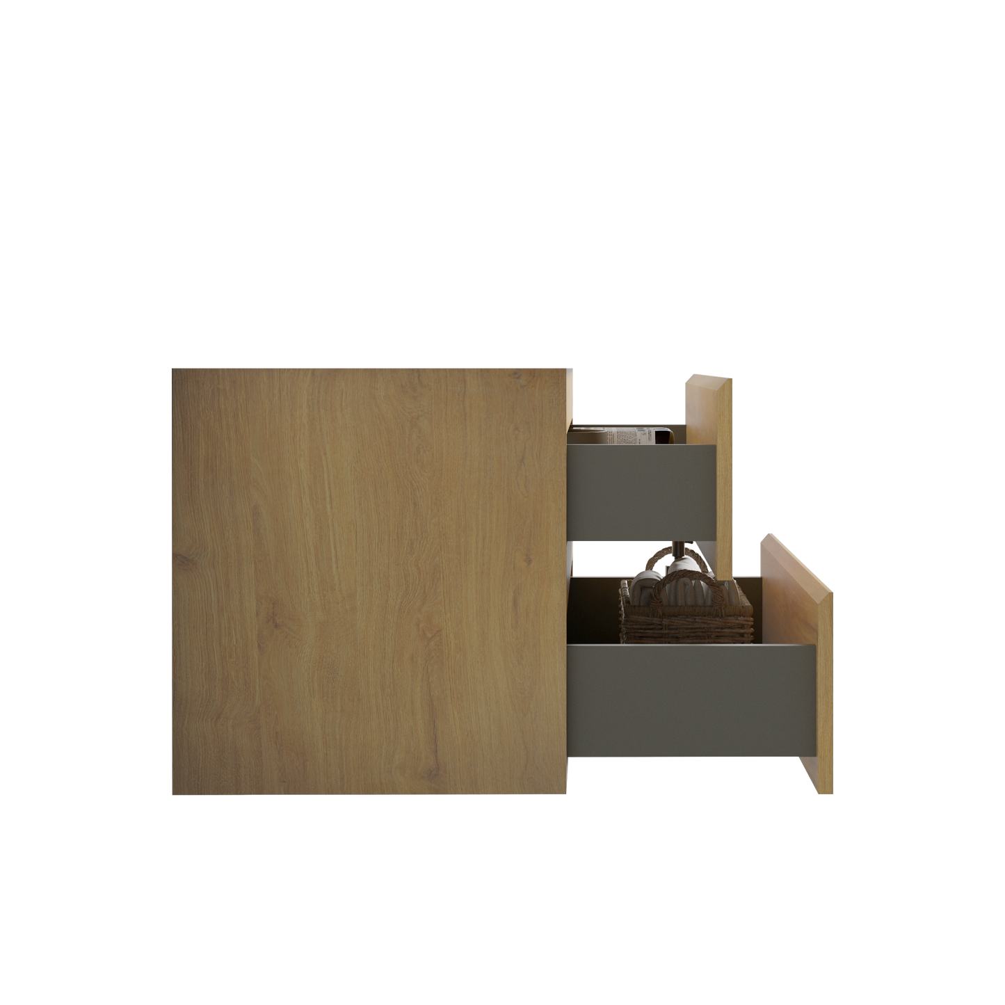 Alice36-106, Wall mount cabinet WITHOUT basin, Natural oak color, with two drawers, Pre-assembled