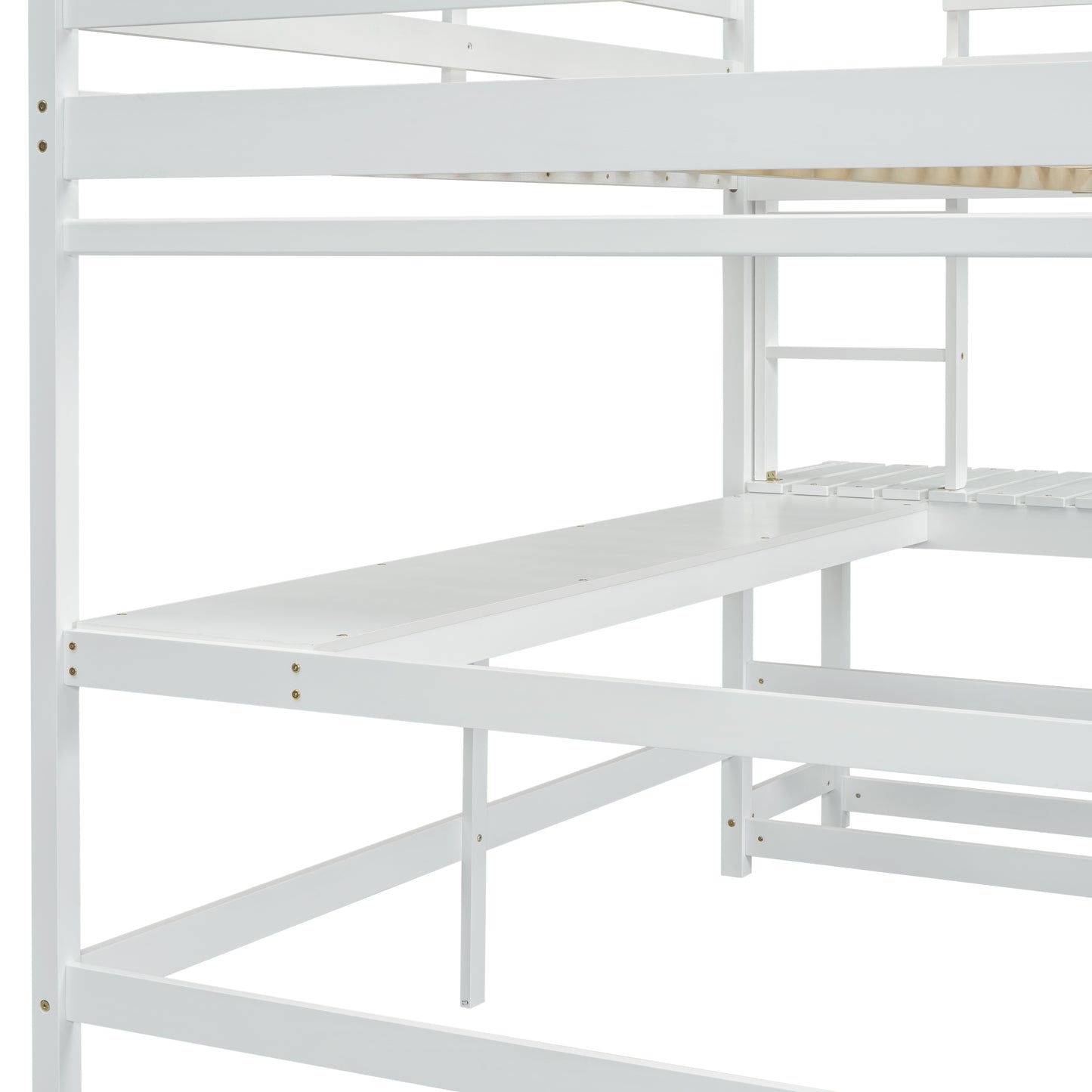 Full Loft Bed with Built-in Desk, Ladder Platform, Ladders, Guardrails,White