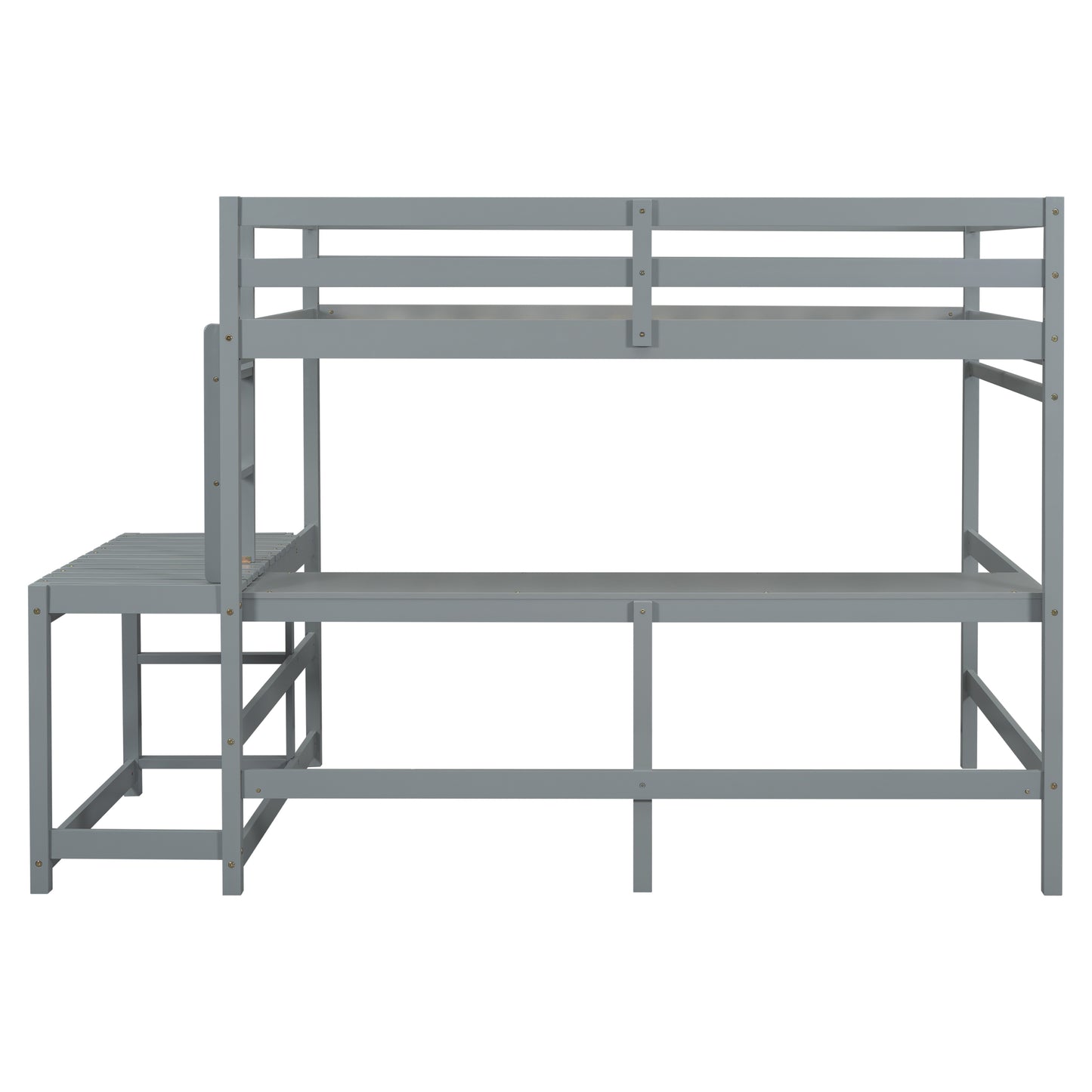 Full Loft Bed with Built-in Desk, Ladder Platform, Ladders, Guardrails,Grey