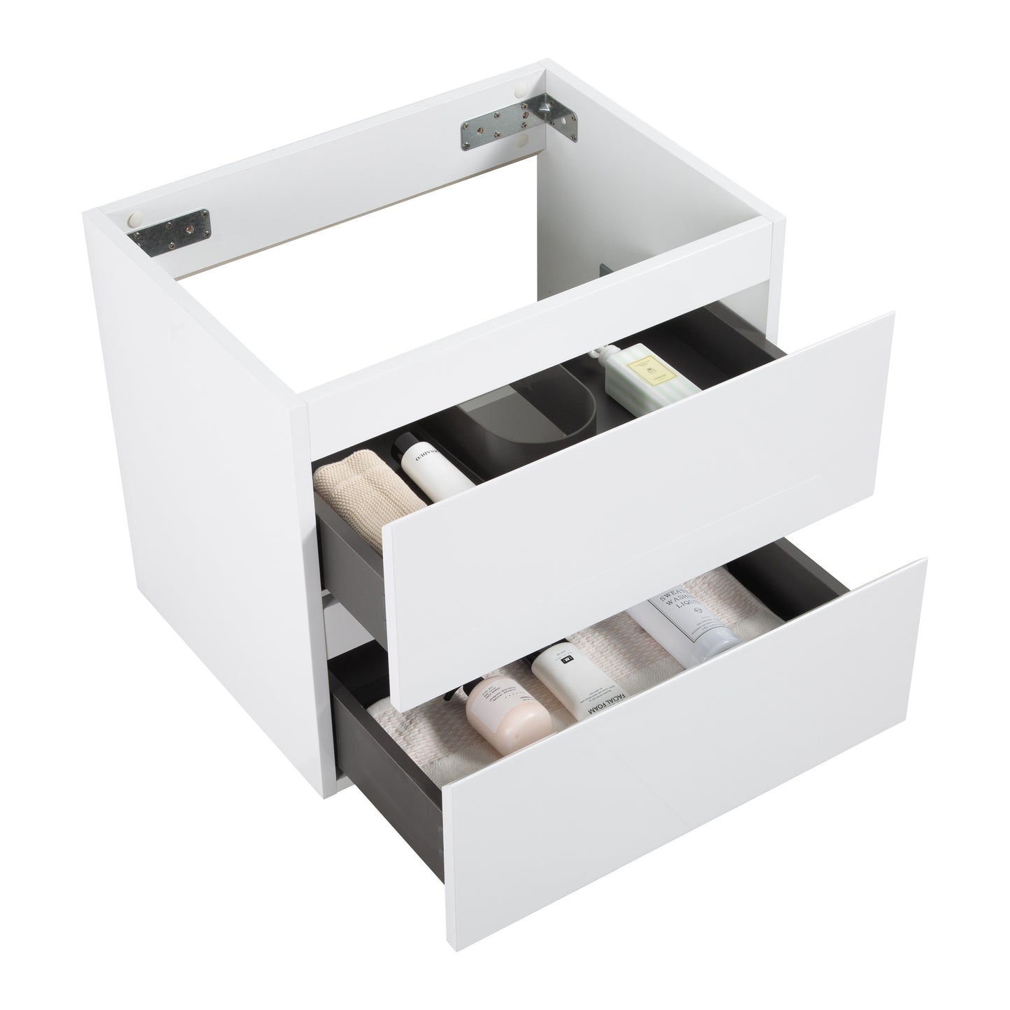 Alice-24W-201,Wall mount bathroom vanity WITHOUT basin, white color, with two drawer, Pre-assembled