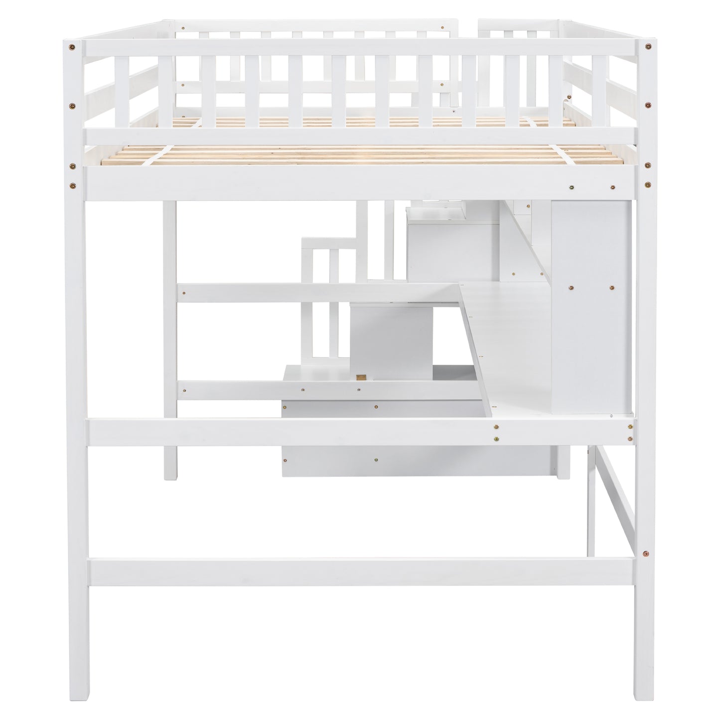 Full Size Loft Bed with Built-in Desk, Bookshelves and Storage Staircase,White(Old SKU:W504S00110)