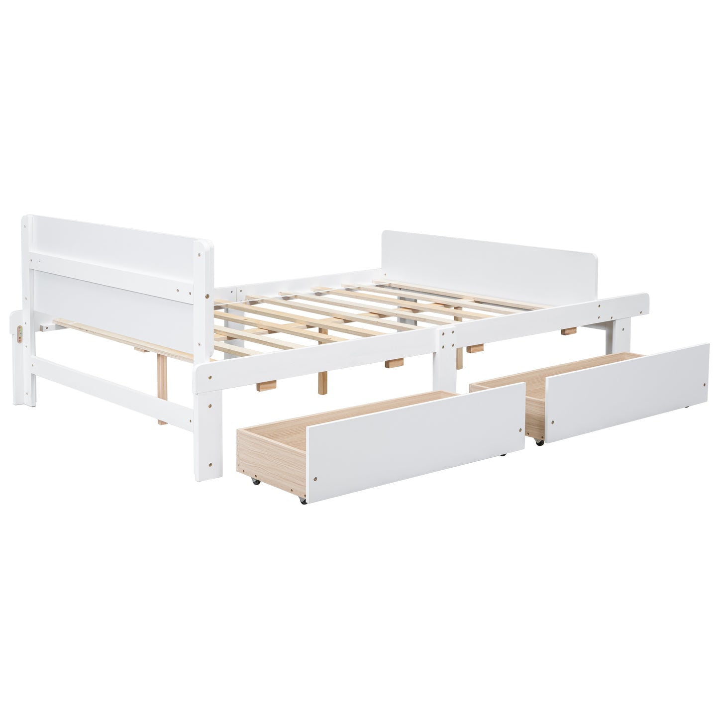 Full Bed with Footboard Bench,2 drawers,White