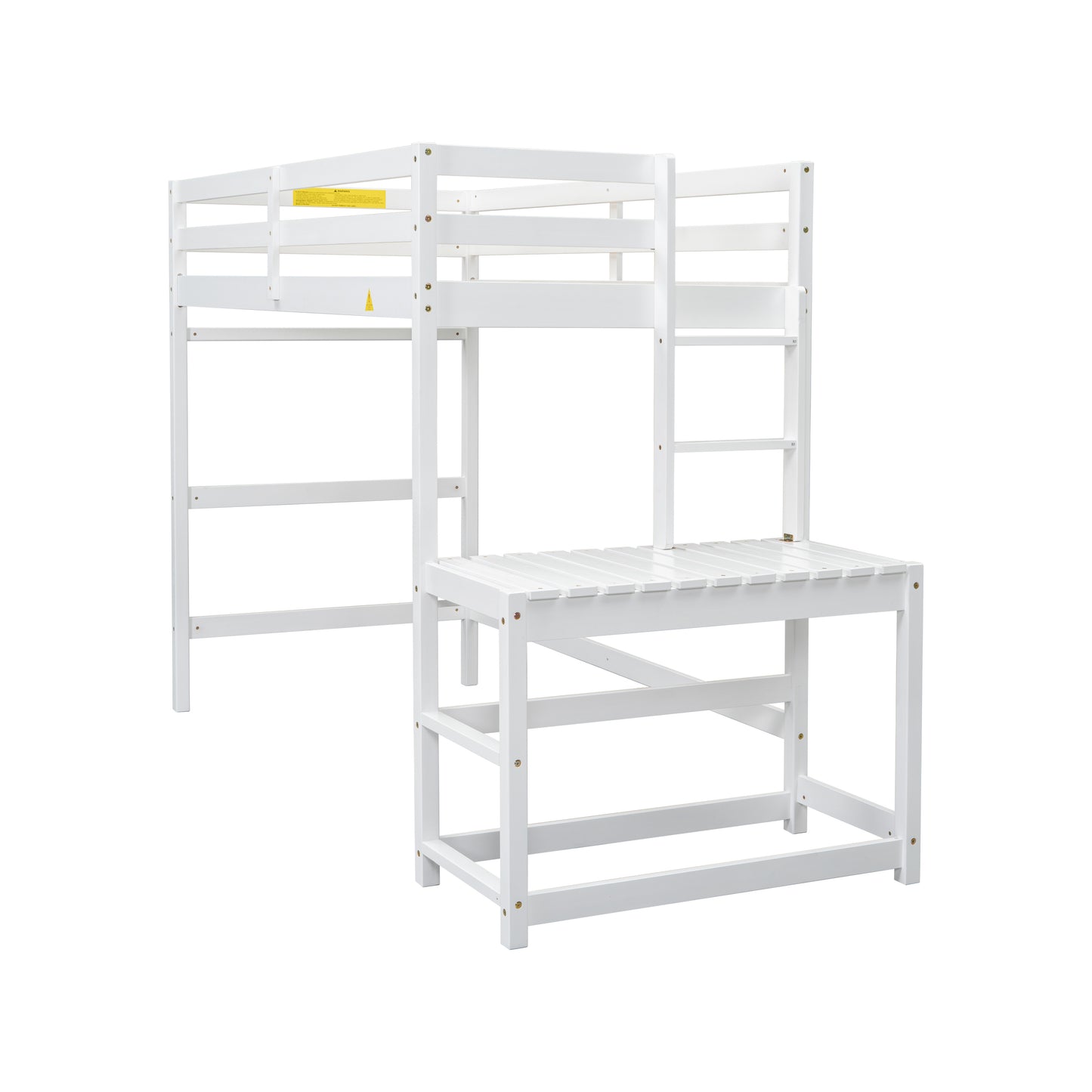 Twin High Loft Bed with Ladder landing Platform, Ladders, Guardrails,White