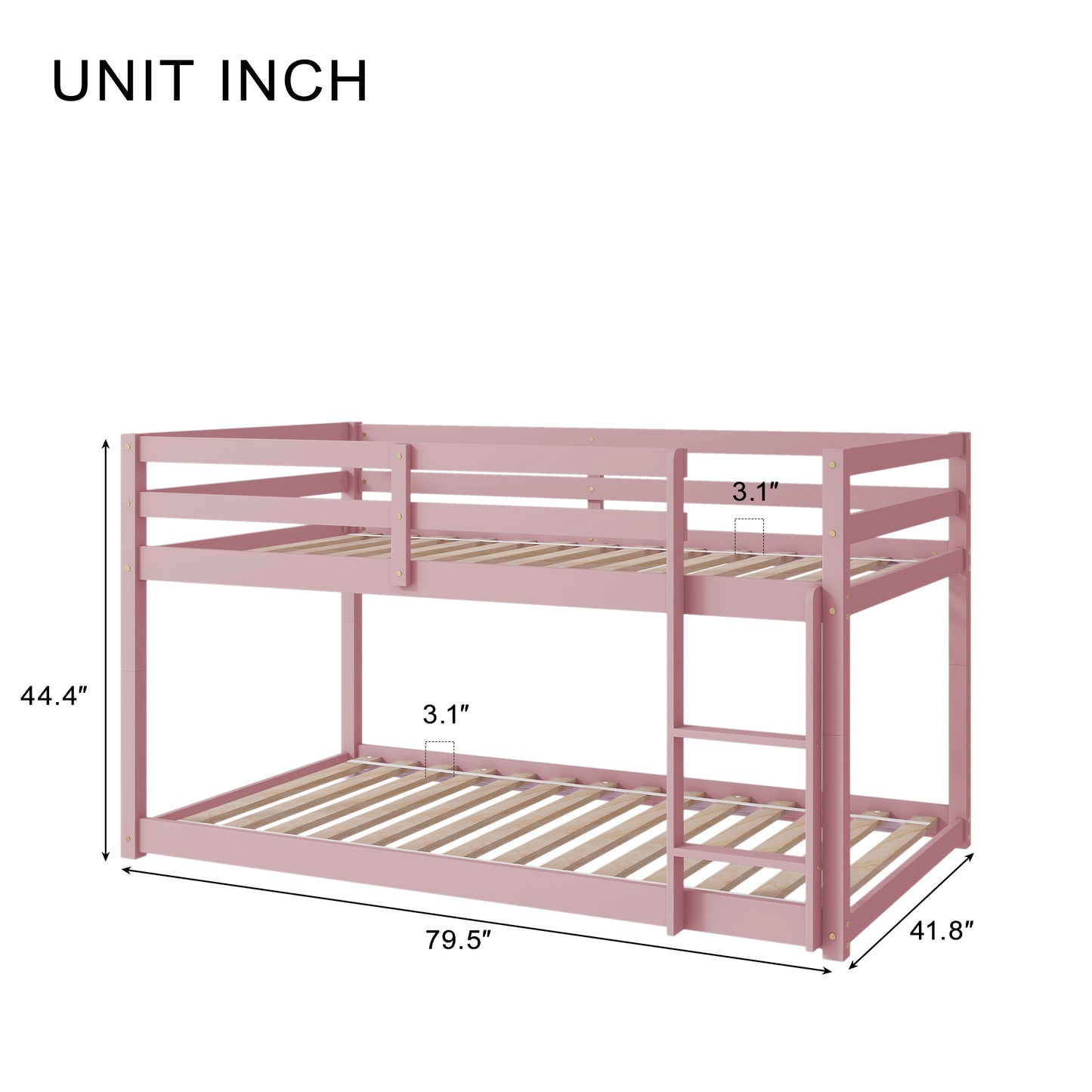 Twin over Twin Floor Bunk Bed,Pink