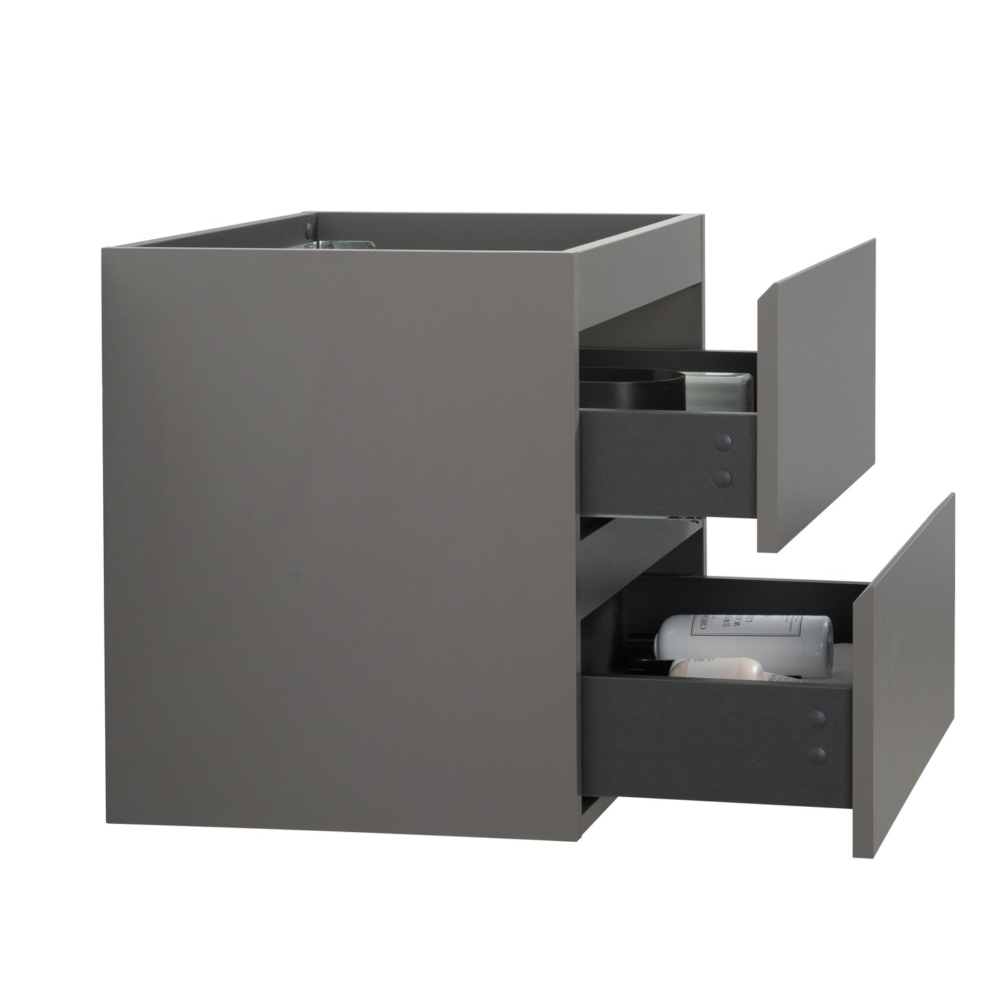 Alice-24W-102,Wall mount cabinet WITHOUT basin, Gray color, with two drawers, Pre-assembled