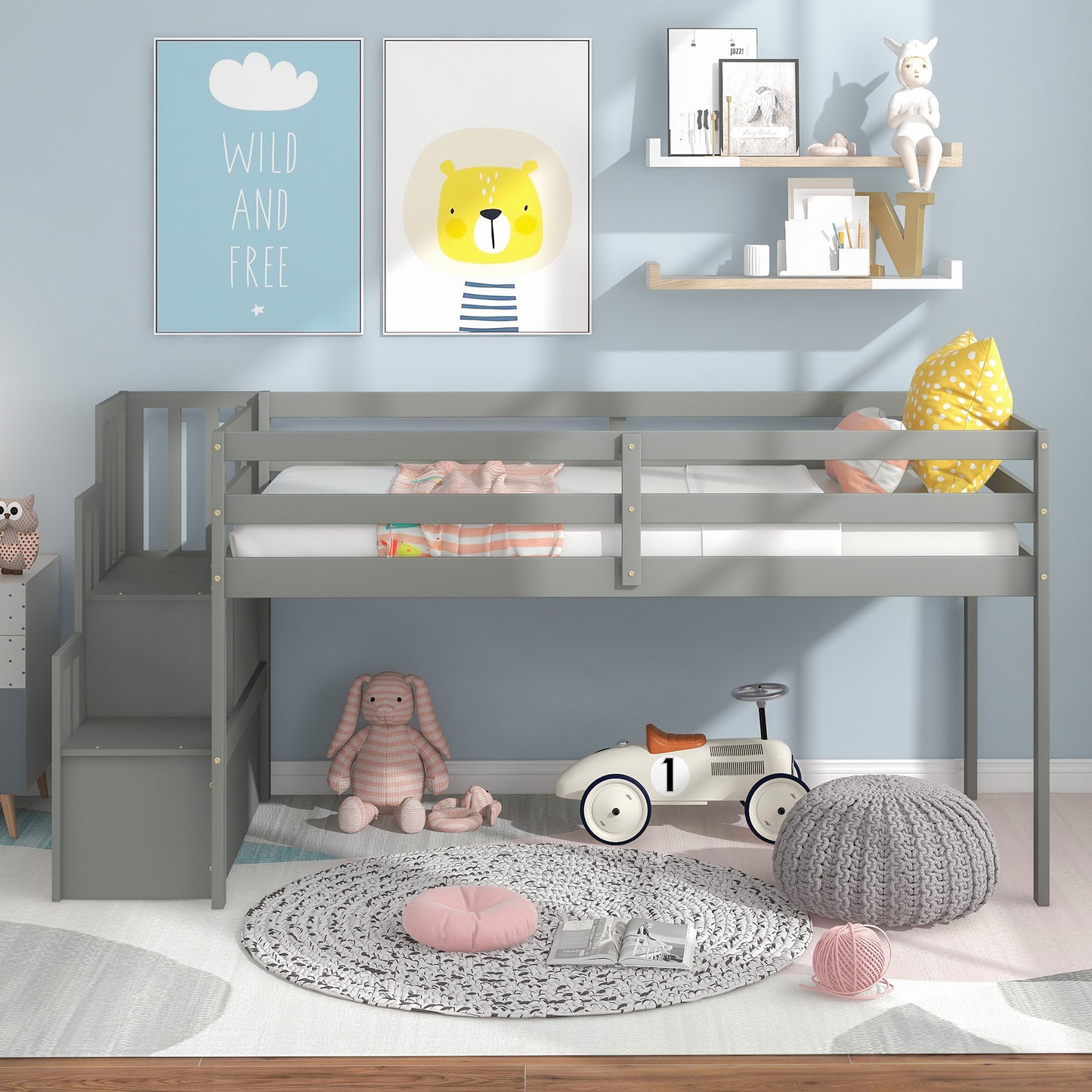 Loft bed with staircase , Grey