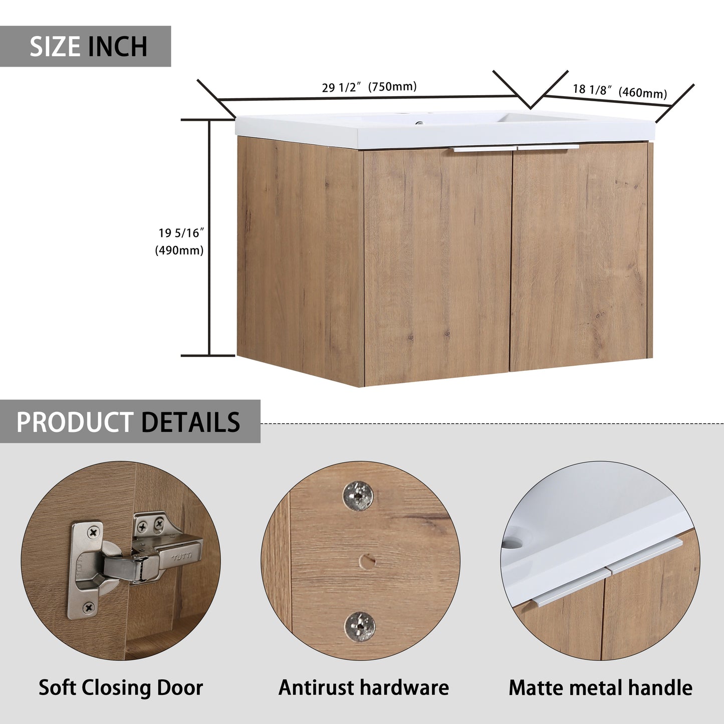 Soft Close Doors Bathroom Vanity With Sink,30 Inch For Small Bathroom,30x18-00630 IMO(KD-Packing)