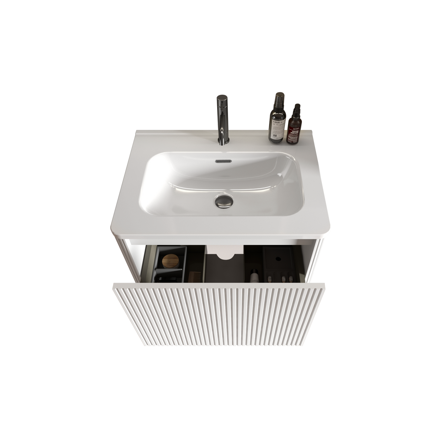 U059-Etna24W-301 Etna 24" Striped Soft White Bathroom Vanity with White Ceramic Sink, Wall Mounted Floating Bathroom Vanity for Modern Bathroom, One-Piece White Sink Basin without Drain, Pre-assembled