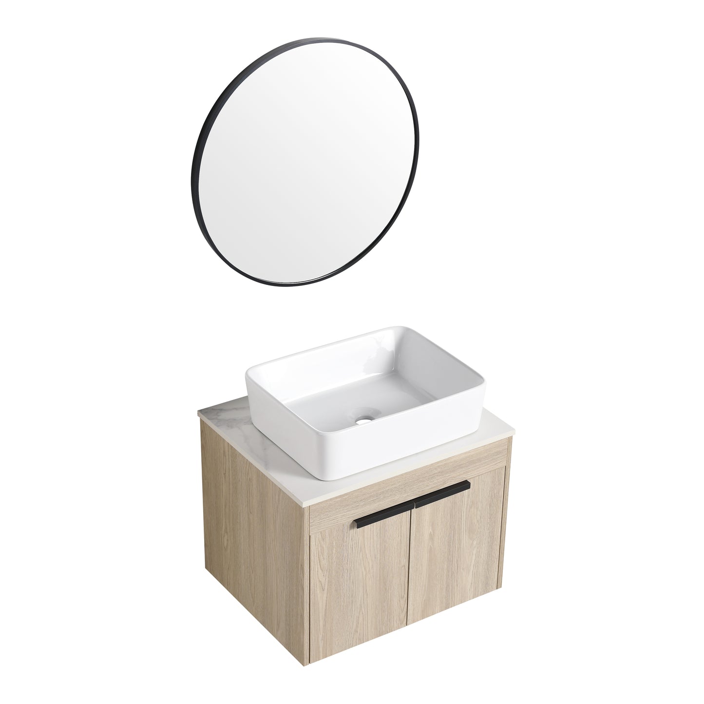 24 " Modern Design Float Bathroom Vanity With Ceramic Basin Set,  Wall Mounted White Oak Vanity  With Soft Close Door,KD-Packing,KD-Packing,2 Pieces Parcel(TOP-BAB110MOWH)