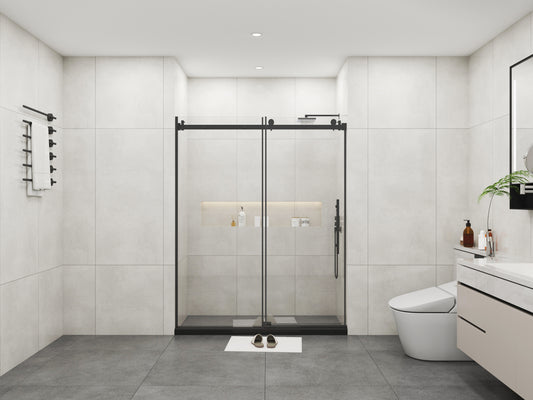 Frameless Sliding Glass Shower Doors 72" Width x 76"Height with 3/8"(10mm) Clear Tempered Glass, Matt Black Finish