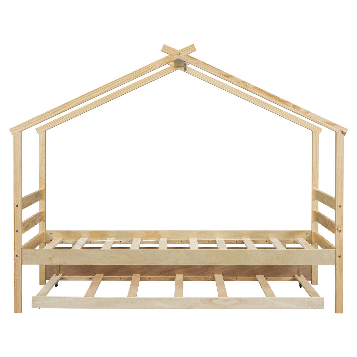 Twin Size  House-shaped Bed with Trundle,Natural