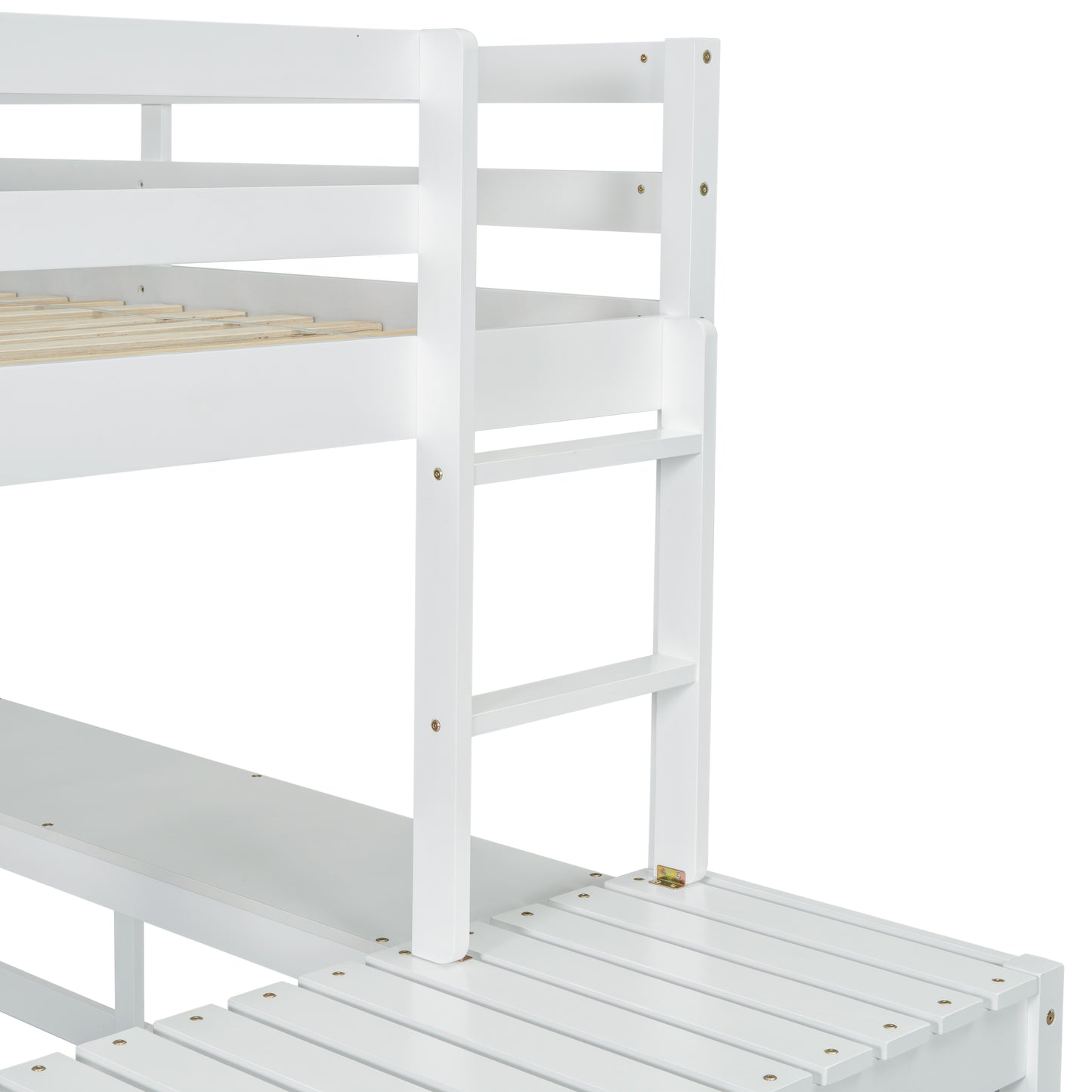 Full Loft Bed with Built-in Desk, Ladder Platform, Ladders, Guardrails,White