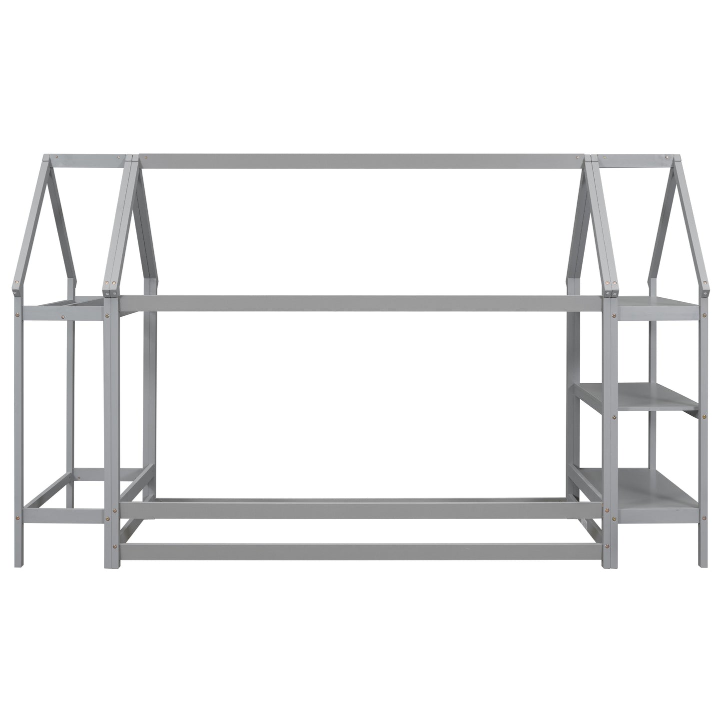 Twin size wood house bed with storage shelf and hanger ,kids bedroom set,Grey