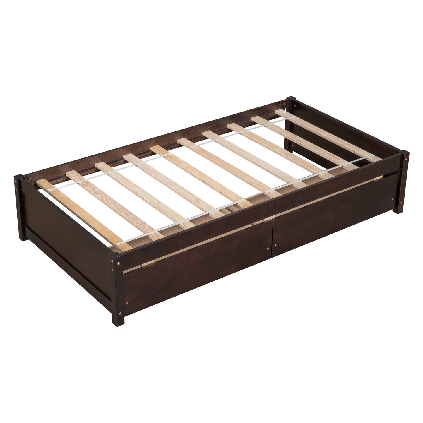 Twin Bed with 2 Drawers, Solid Wood, No Box Spring Needed ,Espresso(Old SKU:W50441670)