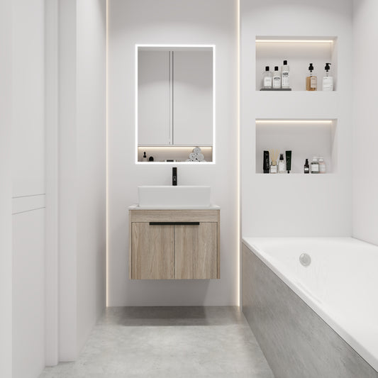 24 " Modern Design Float Bathroom Vanity With Ceramic Basin Set,  Wall Mounted White Oak Vanity  With Soft Close Door,KD-Packing,KD-Packing,2 Pieces Parcel(TOP-BAB110MOWH)