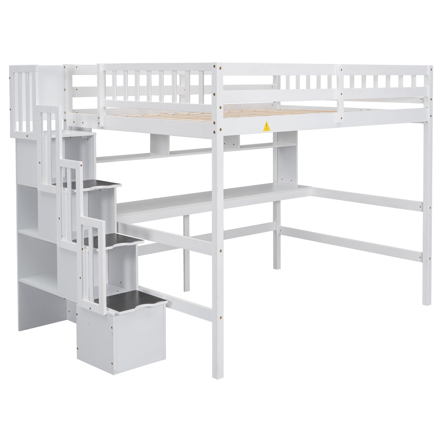 Full Size Loft Bed with Built-in Desk, Bookshelves and Storage Staircase,White(Old SKU:W504S00110)