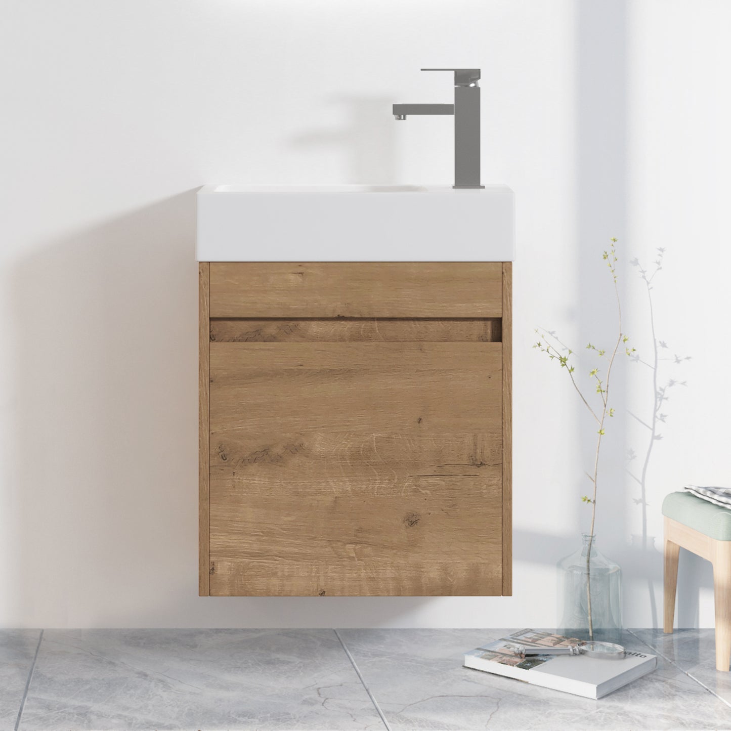 18'' Floating Wall-Mounted Bathroom Vanity with White Resin Sink & Soft-Close Cabinet Door