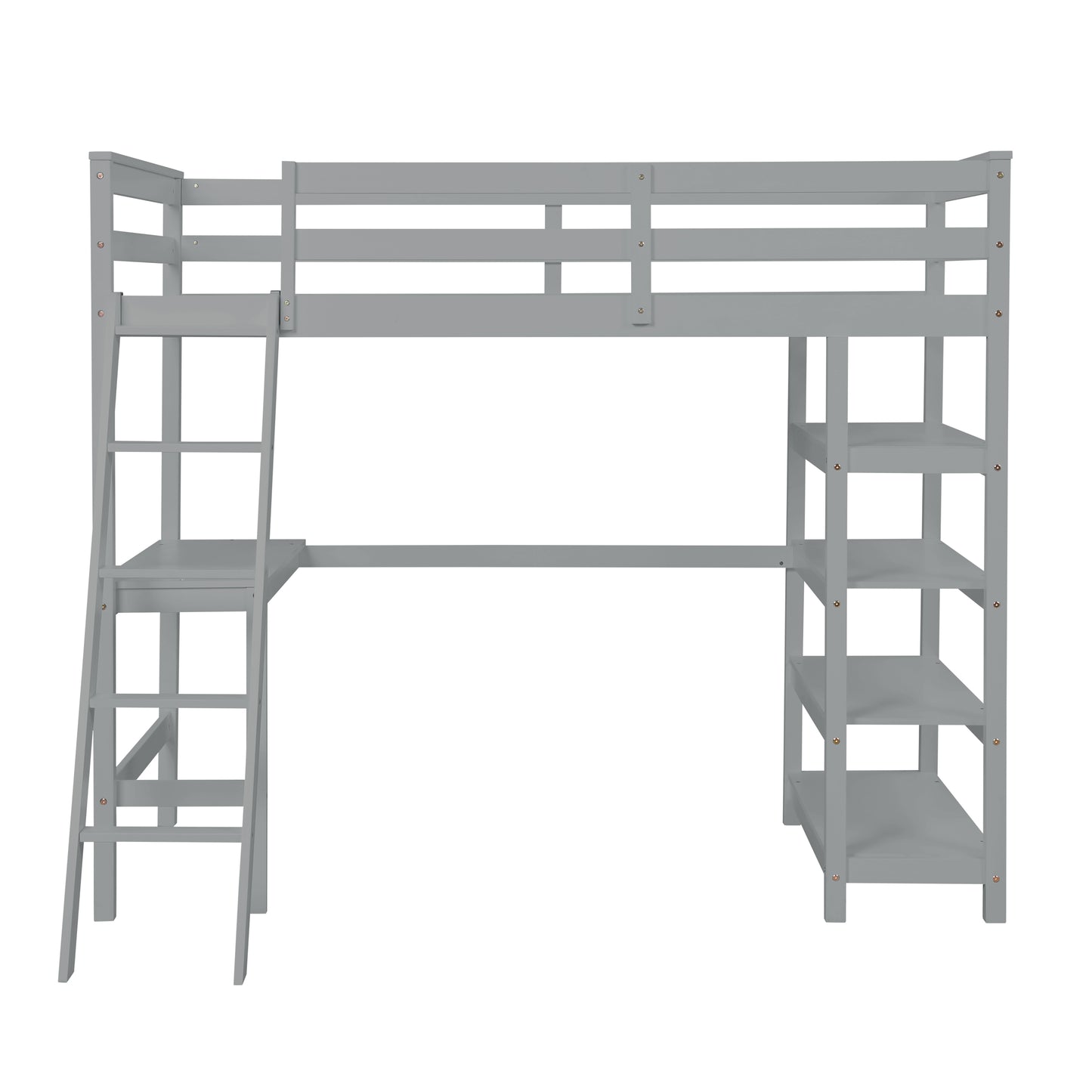 Loft Bed Twin with desk,ladder,shelves , Grey