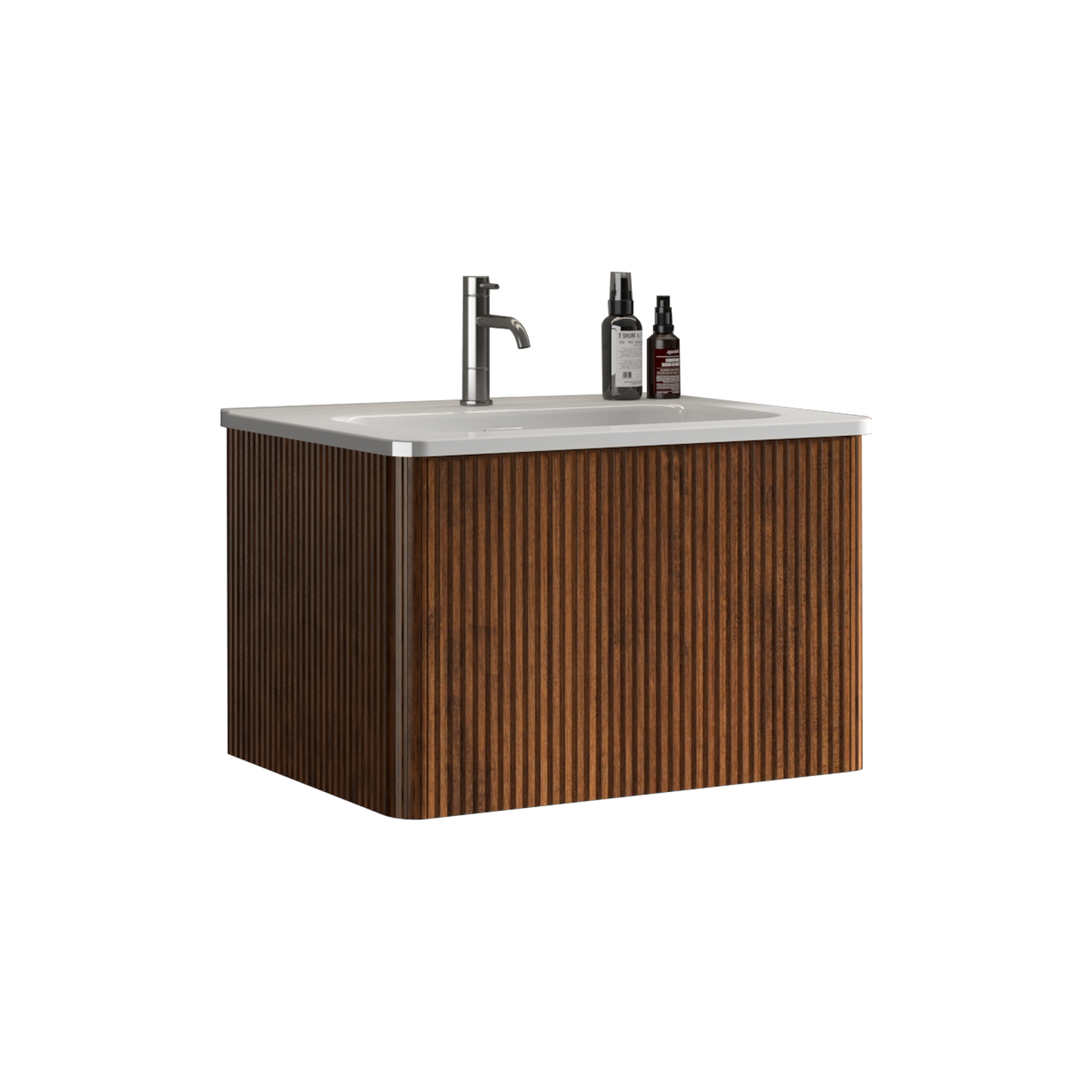 U046-Etna24W-305 Etna 24" Striped Walnut Bathroom Vanity with White Ceramic Sink, Wall Mounted Floating Bathroom Vanity for Modern Bathroom, Pre-assembled