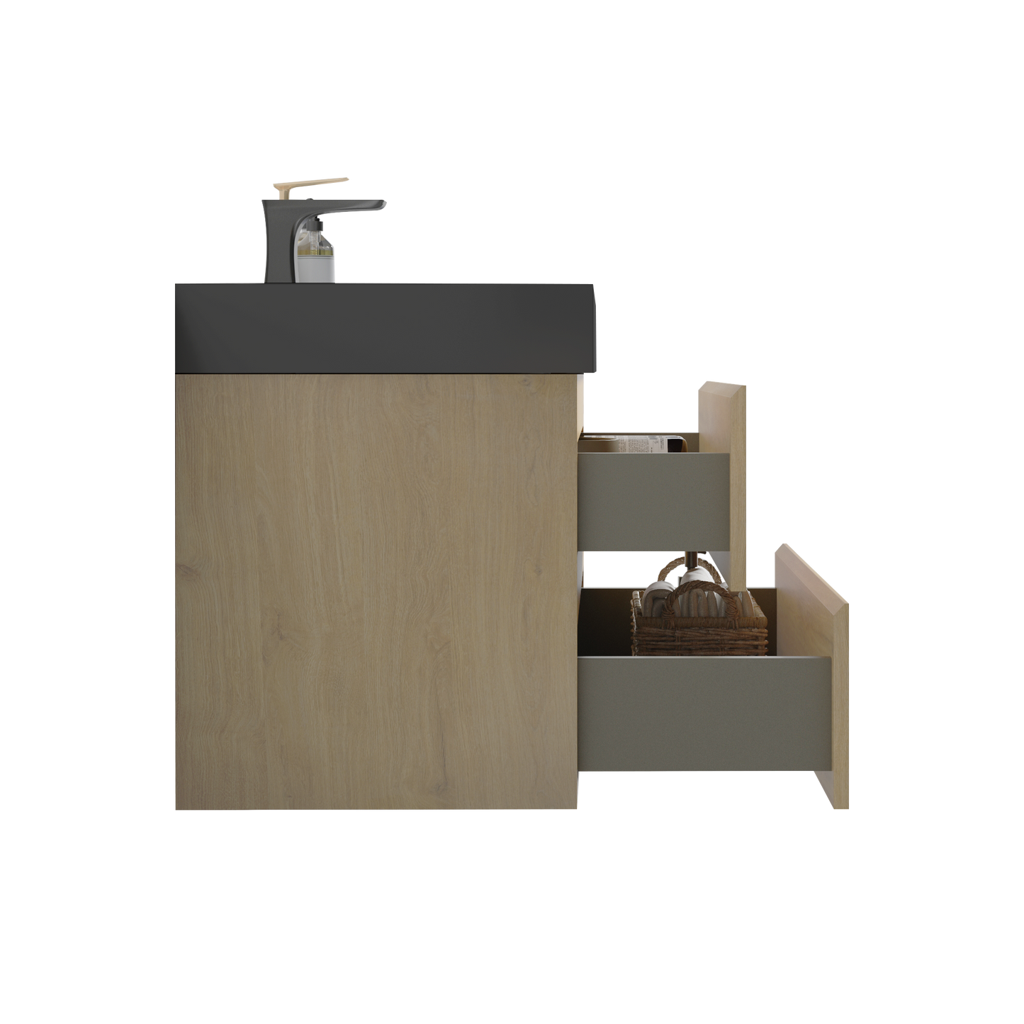 U092-Alice36W-106 Alice 36" Natural oak Bathroom Vanity with Sink, Large Storage Wall Mounted Floating Bathroom Vanity for Modern Bathroom, One-Piece Black Sink Basin without Drain, Pre-assembled