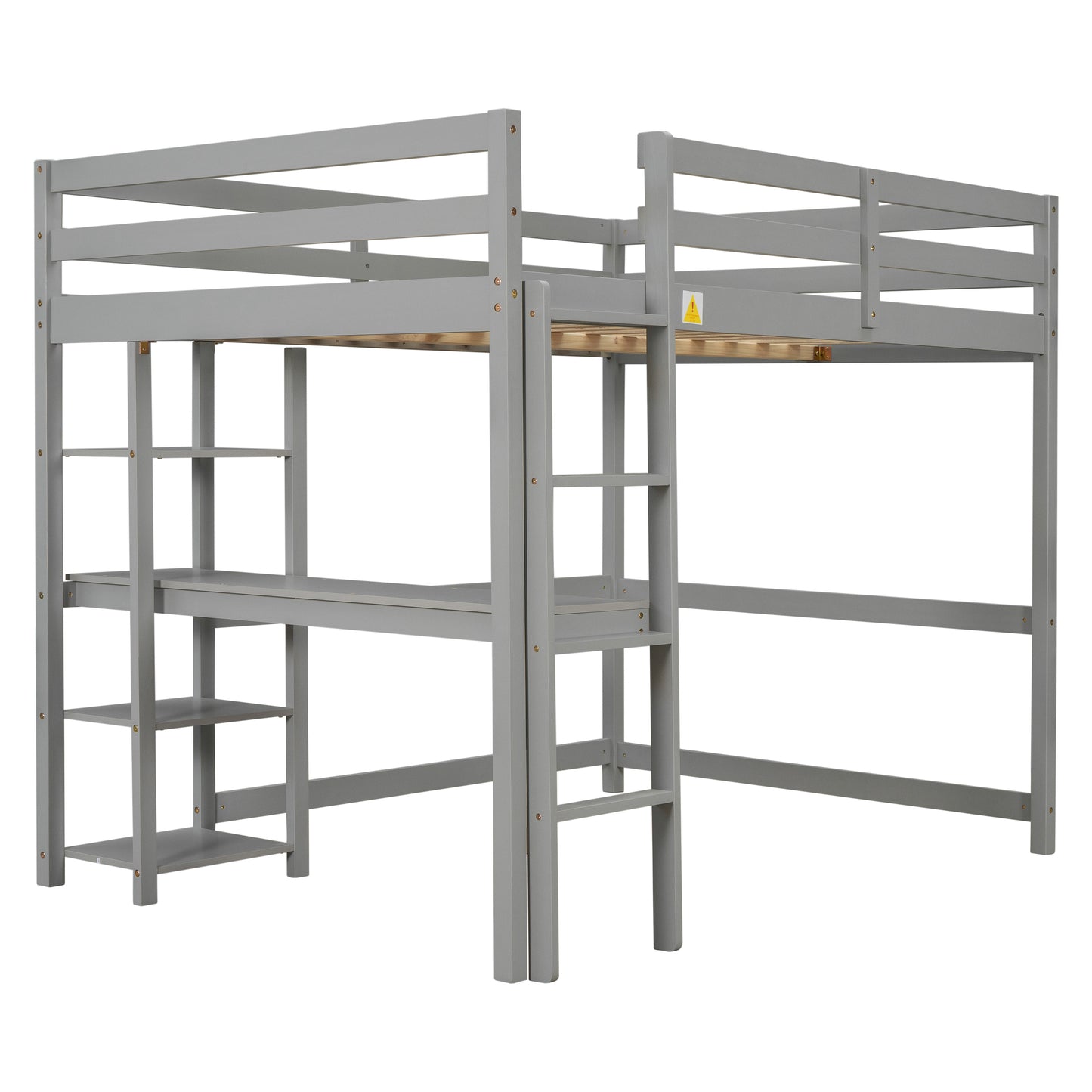 Full Loft Bed with Desk ,Shelves and Ladder, Grey