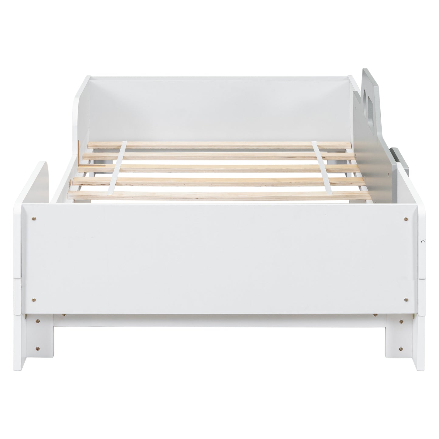 Mesvin Platform Storage Bed Car-Shaped Twin Wood Kid Bed with Bench,White