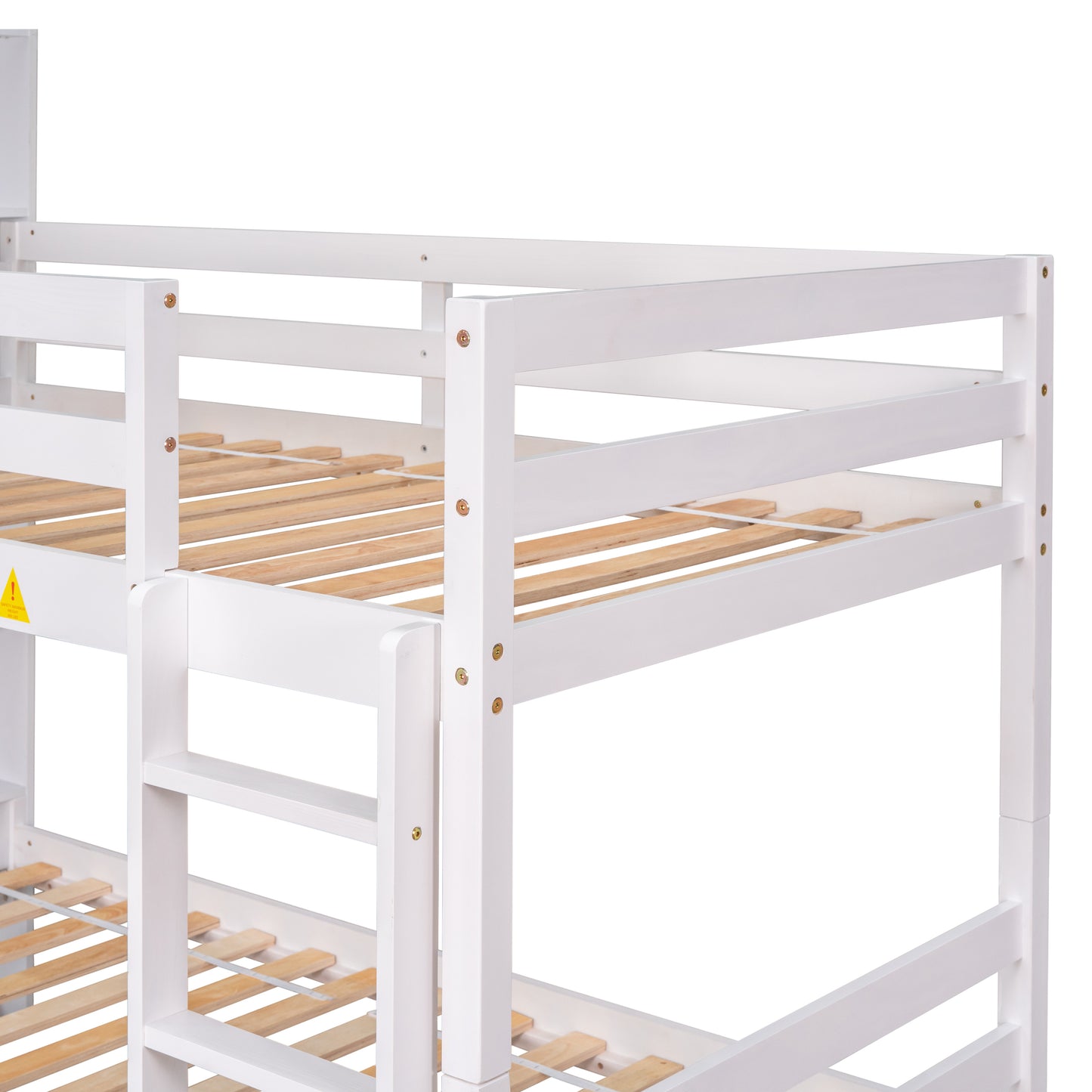 Twin Over Twin Bunk Beds with Bookcase Headboard, Solid Wood Bed Frame with Safety Rail and Ladder, Kids/Teens Bedroom, Guest Room Furniture, Can Be converted into 2 Beds, White