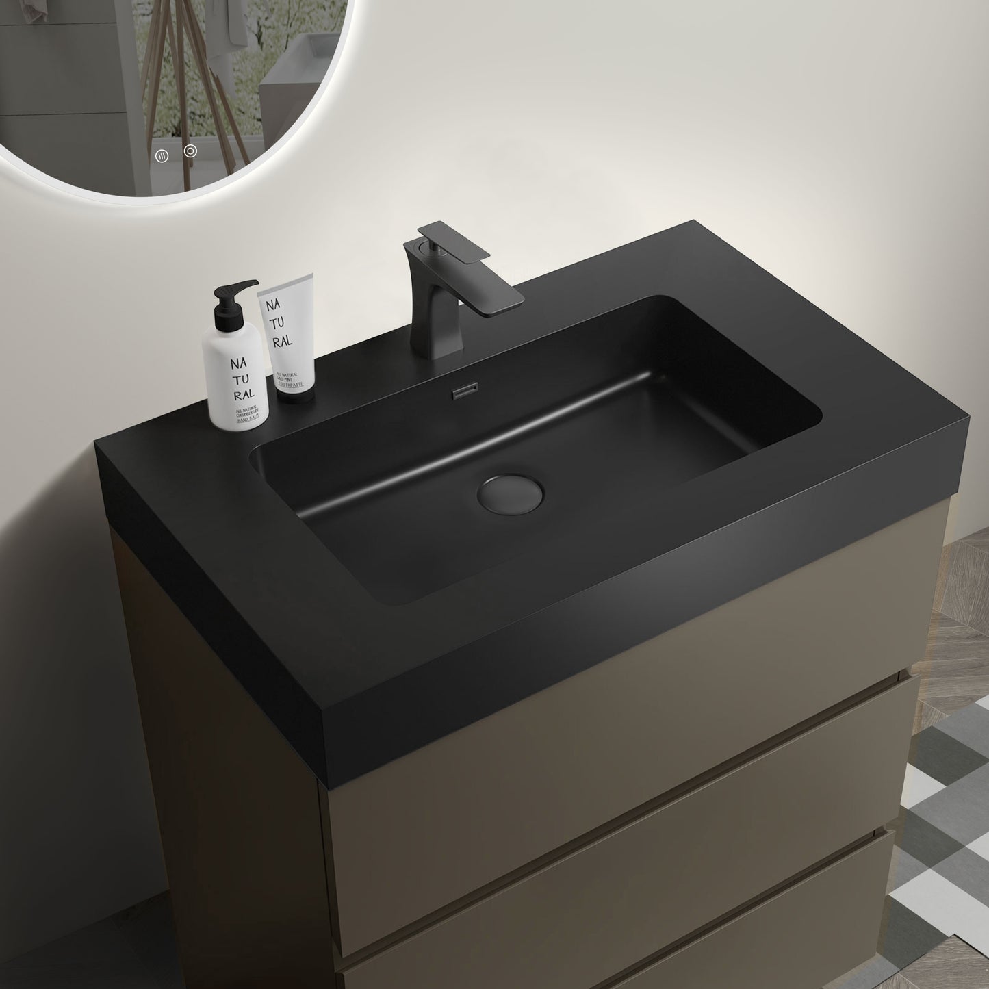 Alice 30" Gray Bathroom Vanity with Sink, Large Storage Freestanding Bathroom Vanity for Modern Bathroom, One-Piece Black Sink Basin without Drain and Faucet, Pre-assembled