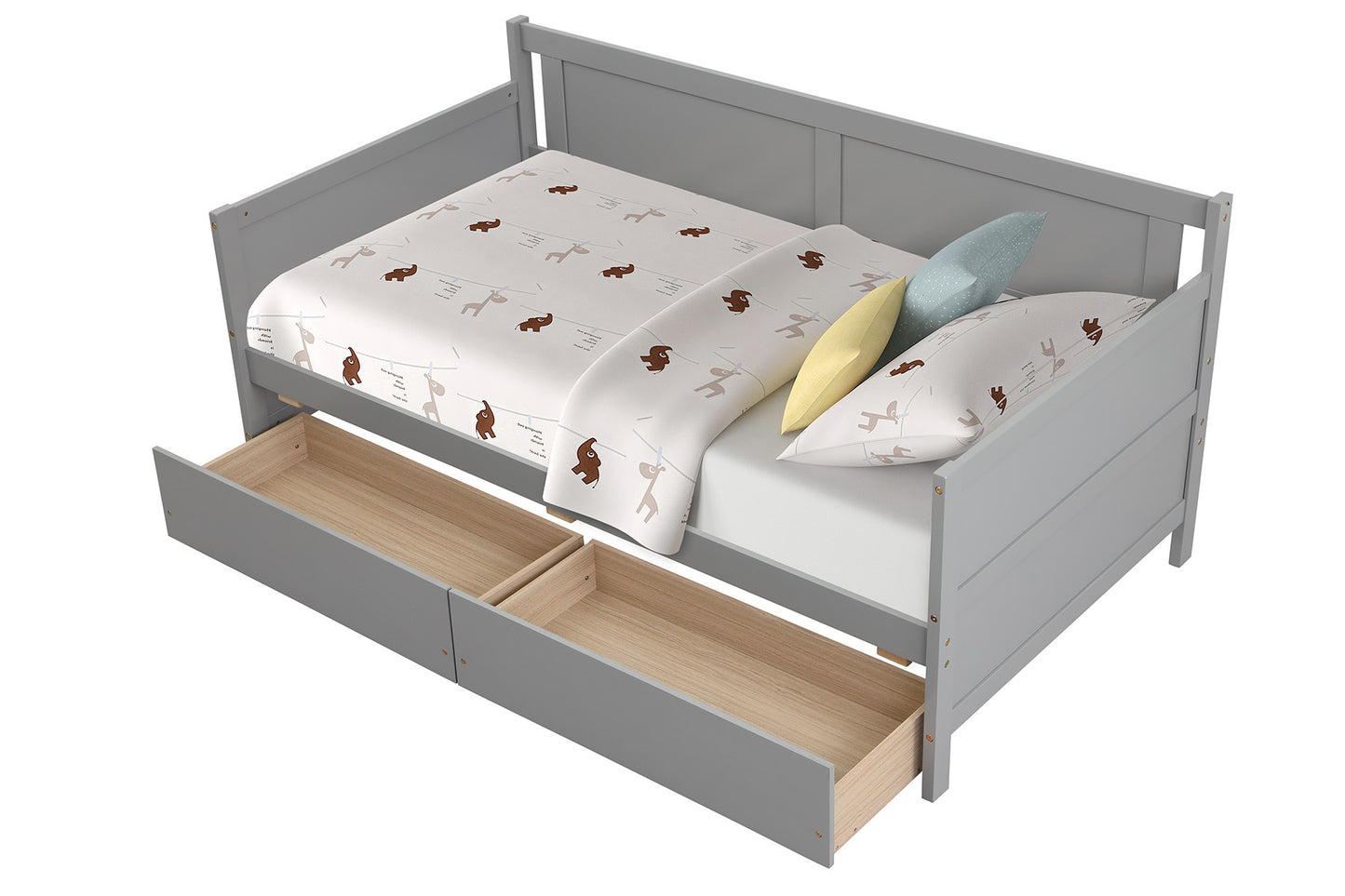 Daybed with two drawers, Twin size Sofa Bed,Storage Drawers for Bedroom,Living Room ,Grey(New SKU:W504P149044)