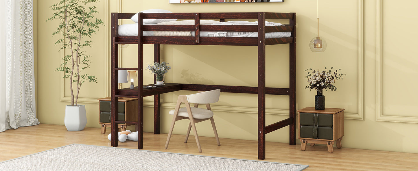 Twin Loft Bed with  built-in desk,Espresso