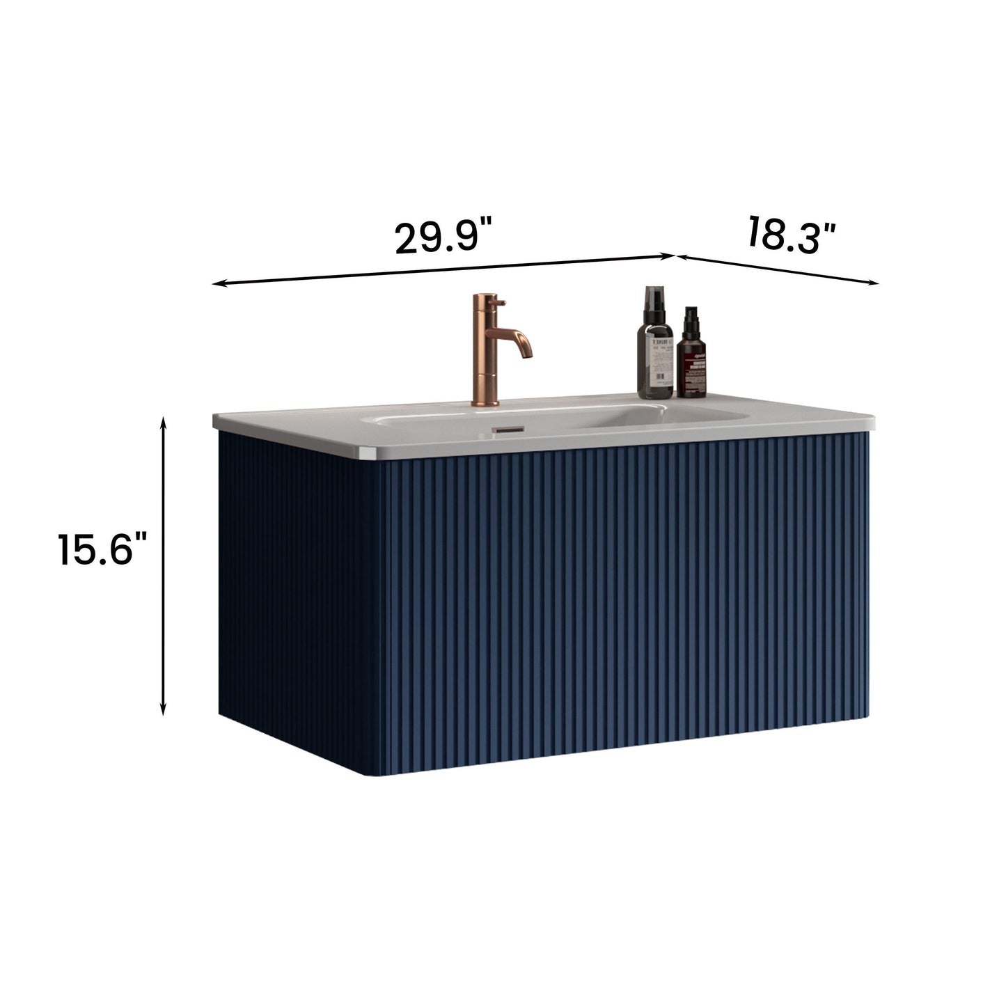 U050-Etna30W-307 Etna 30" Striped Navy Blue Skin Touch Film Bathroom Vanity with White Ceramic Sink, Wall Mounted Floating Bathroom Vanity for Modern Bathroom, without Drain and Faucet, Pre-assembled