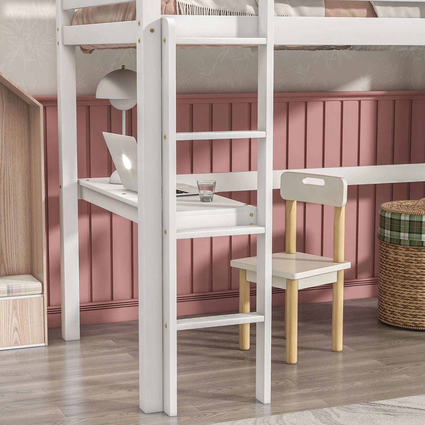 Twin Loft Bed with  built-in desk,White(Old SKU:W50450911)