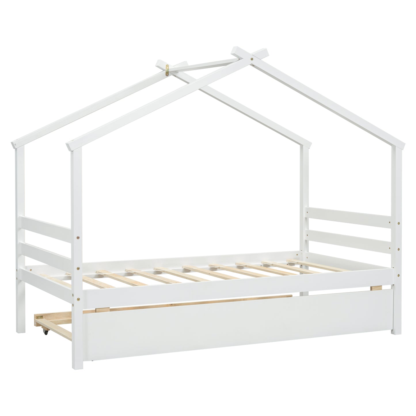 Twin Size  House-shaped Bed with Trundle,White