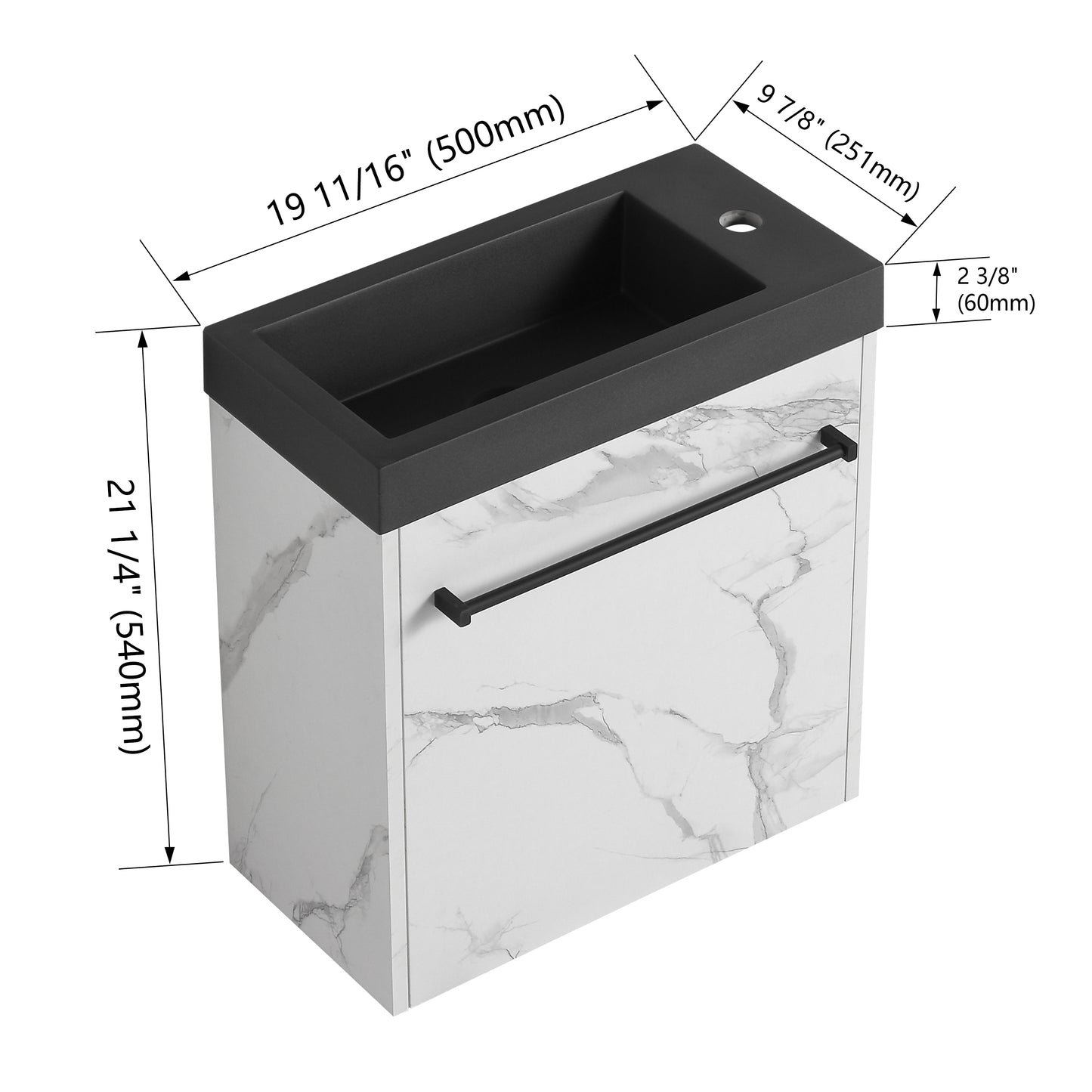 20'' Floating Wall-Mounted Bathroom Vanity with Resin Sink & Soft-Close Cabinet Door