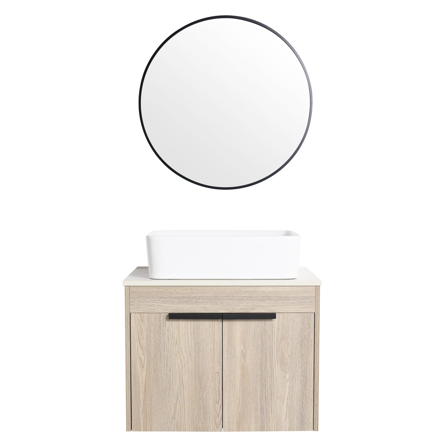 24 " Modern Design Float Bathroom Vanity With Ceramic Basin Set,  Wall Mounted White Oak Vanity  With Soft Close Door,KD-Packing,KD-Packing,2 Pieces Parcel(TOP-BAB110MOWH)